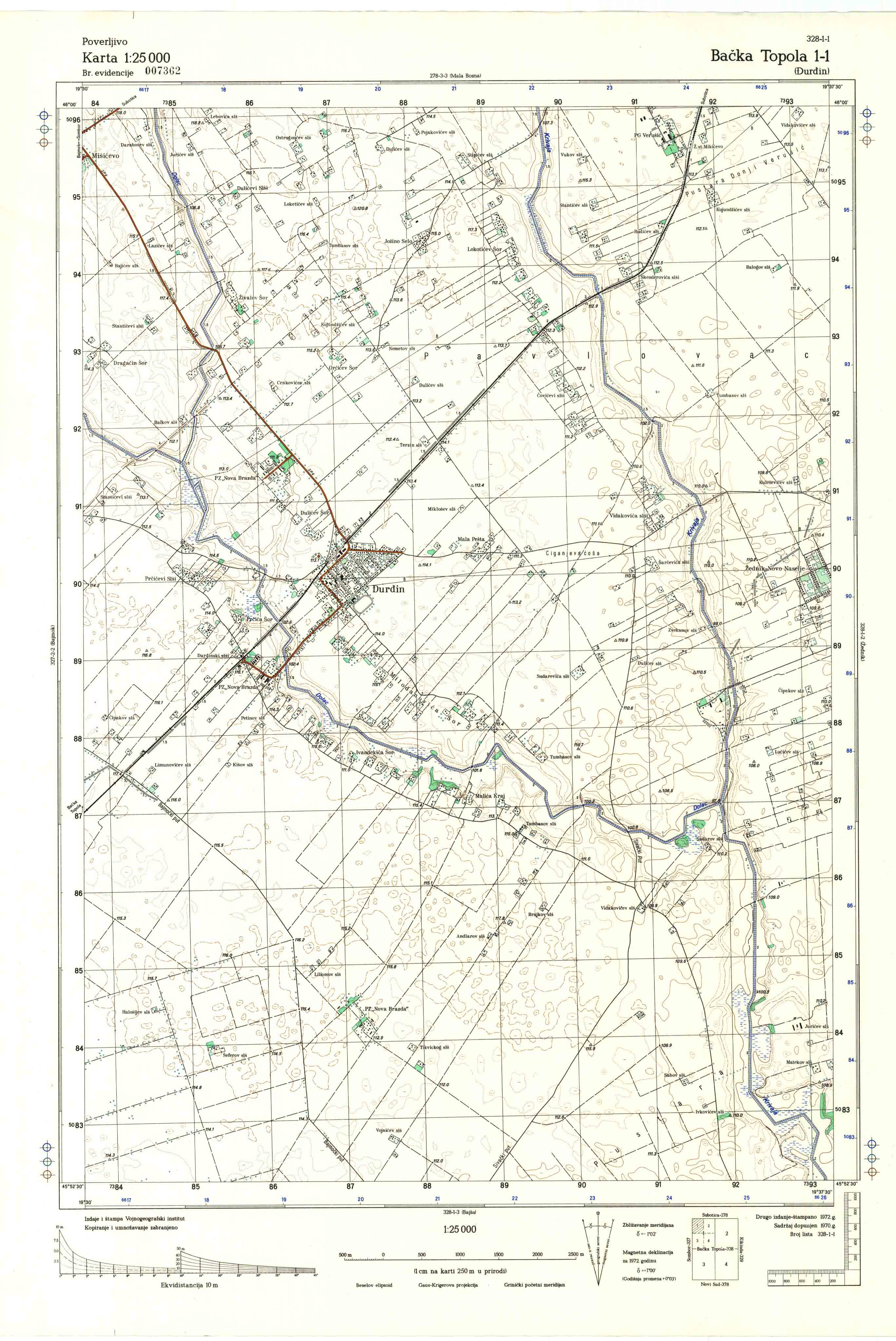 topografska karta srbije 25000 JNA  djurdjin