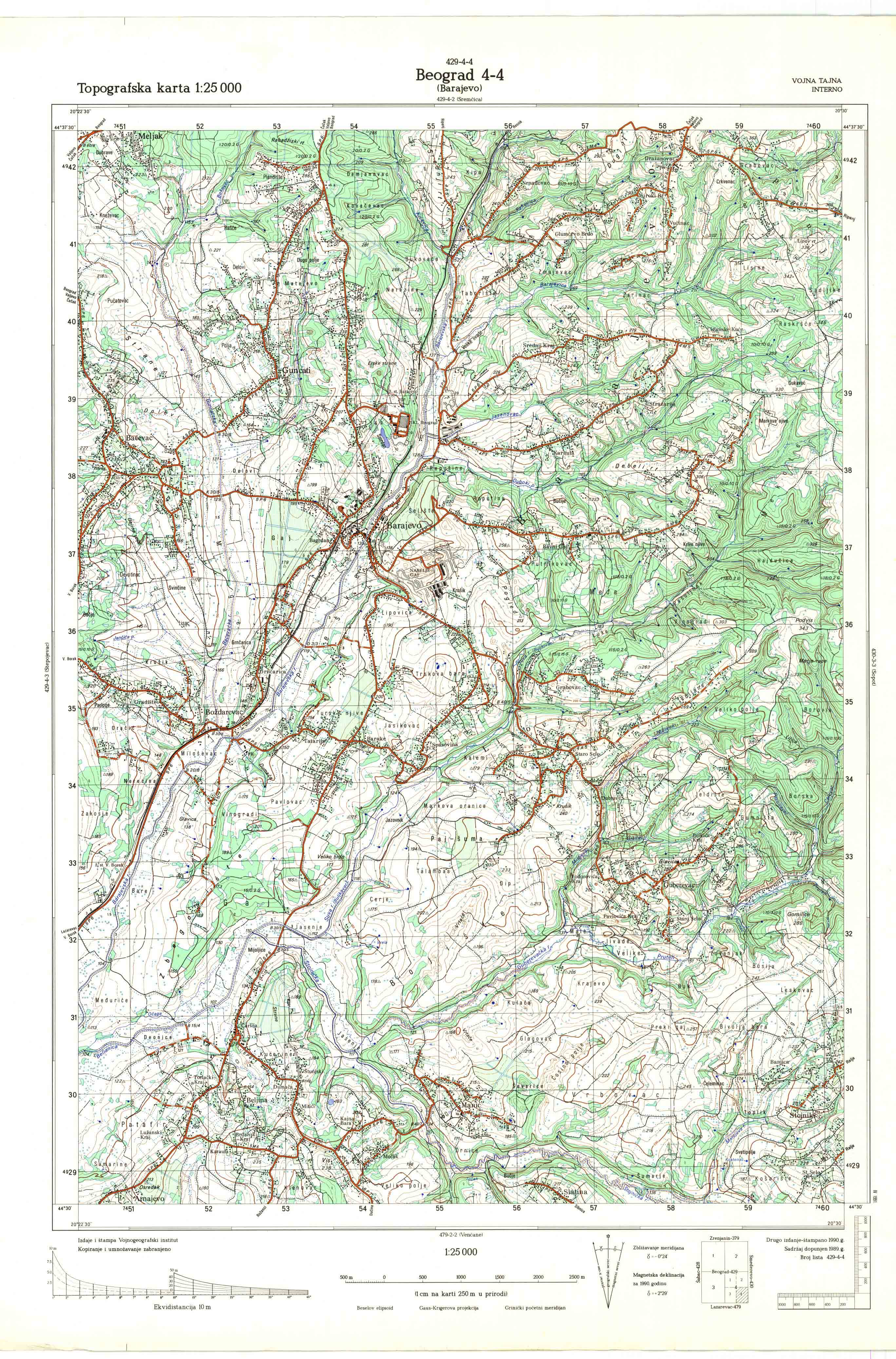  topografska karta srbije 25000 JNA  Beograd