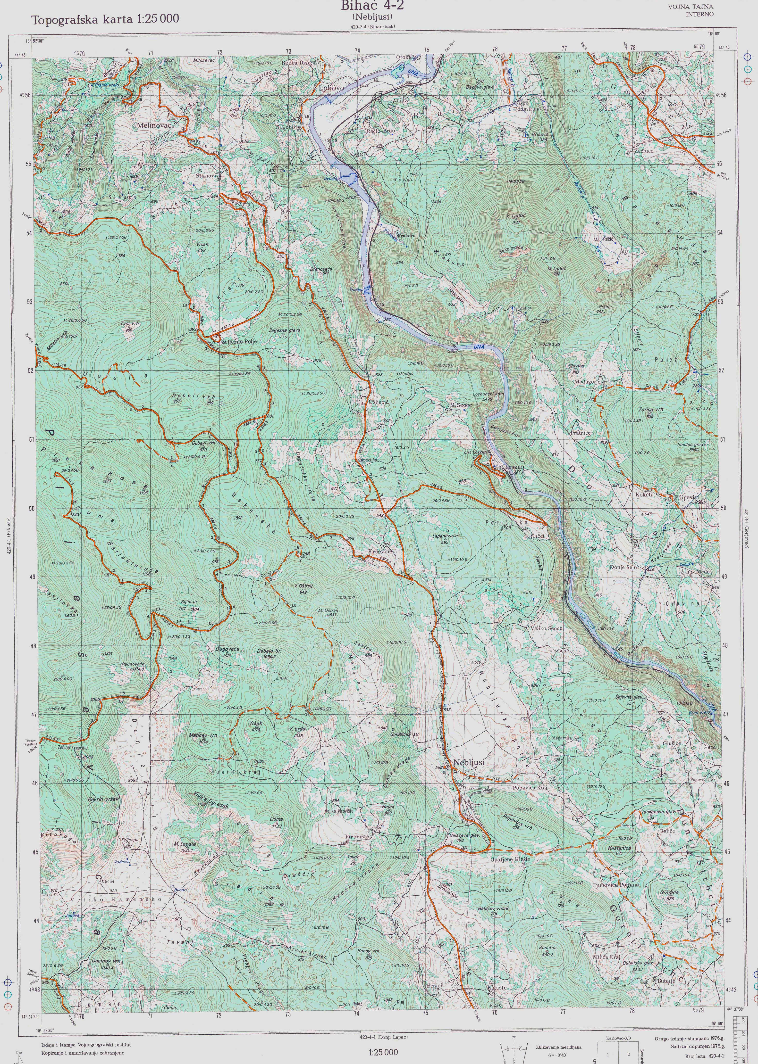  topografska karta BiH 25000 JNA  Bihać