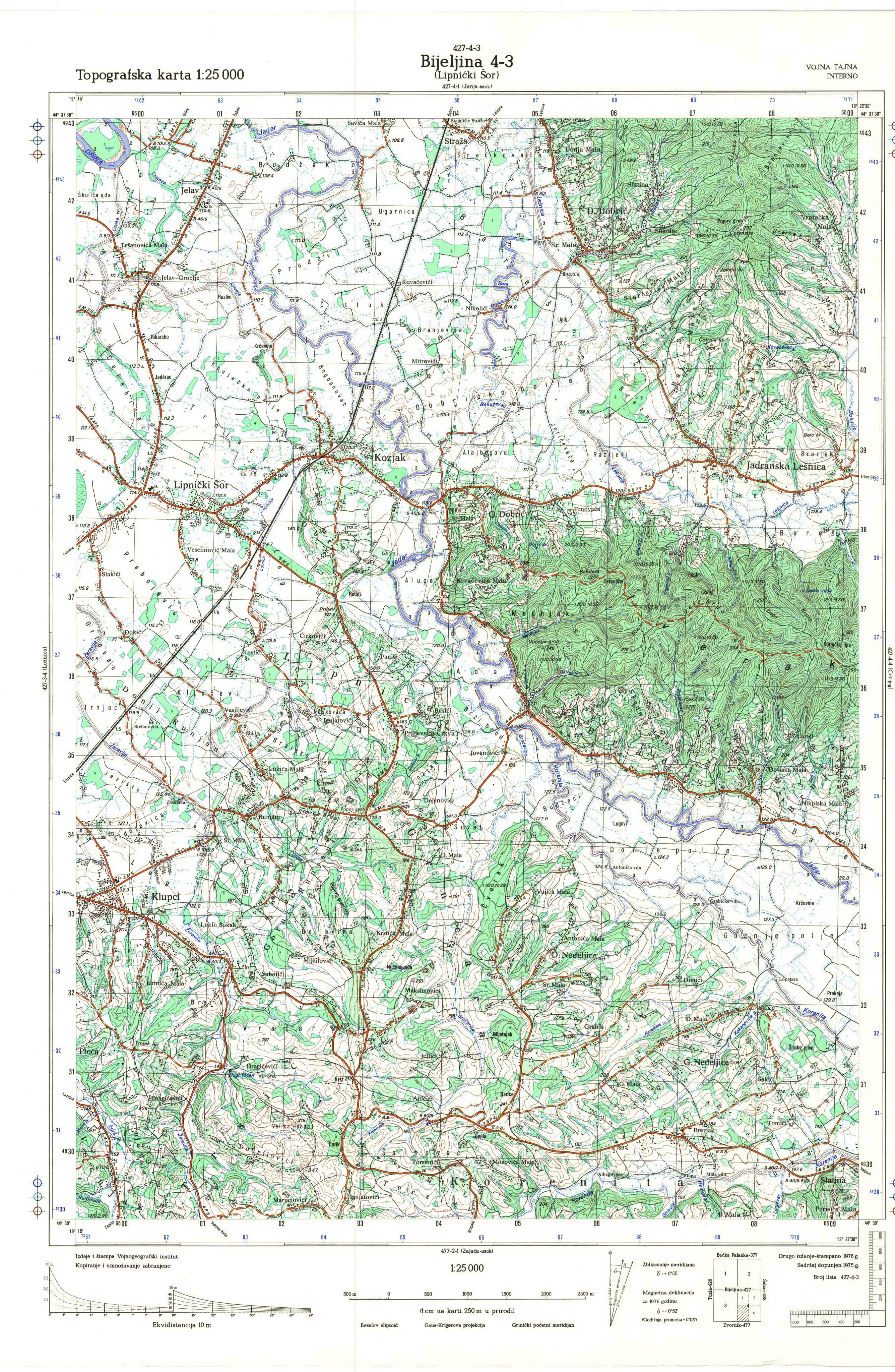  topografska karta srbije 25000 JNA  Bijeljina