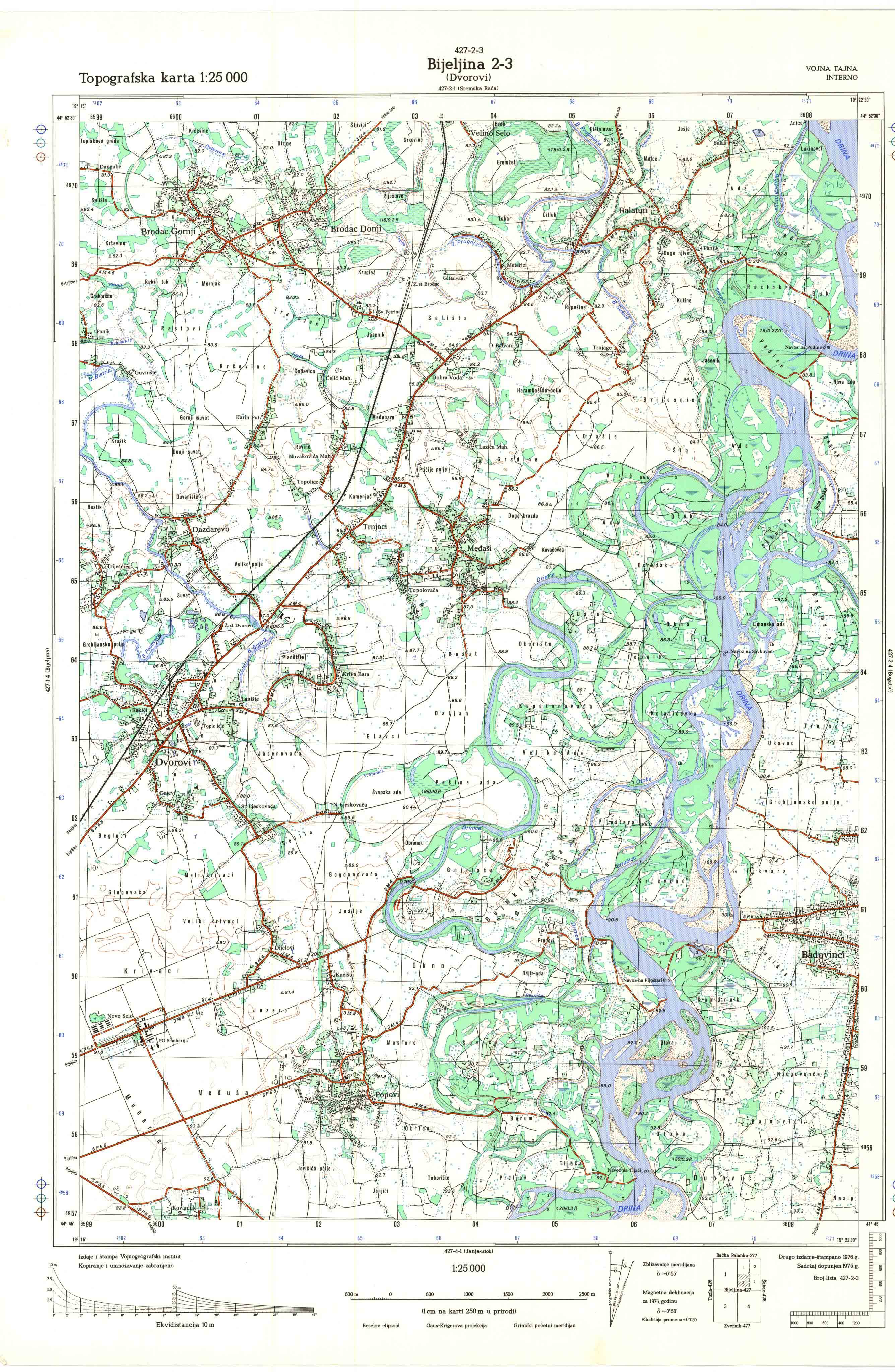  topografska karta srbije 25000 JNA  Bijeljina