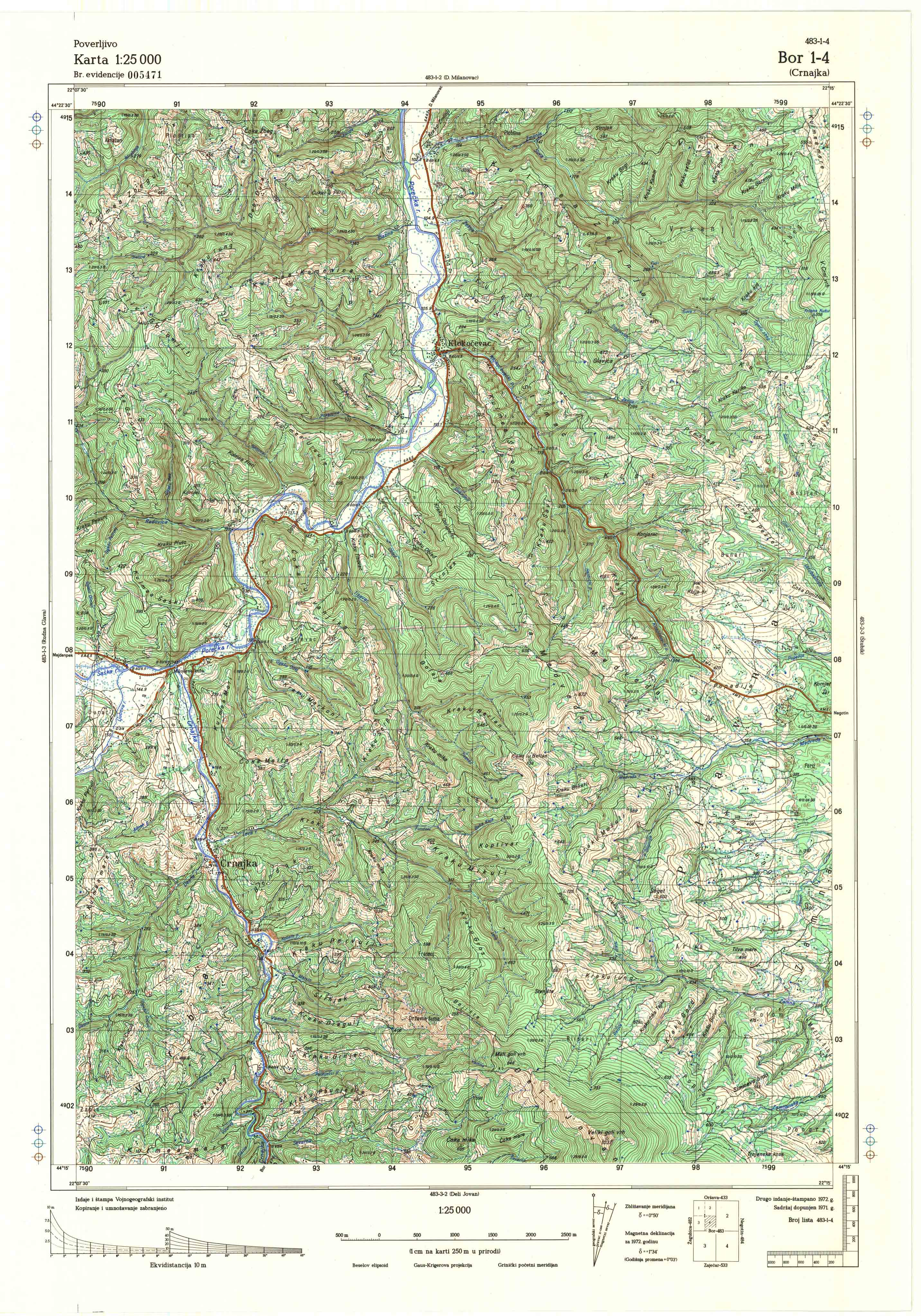  topografska karta srbije 25000 JNA  Bor
