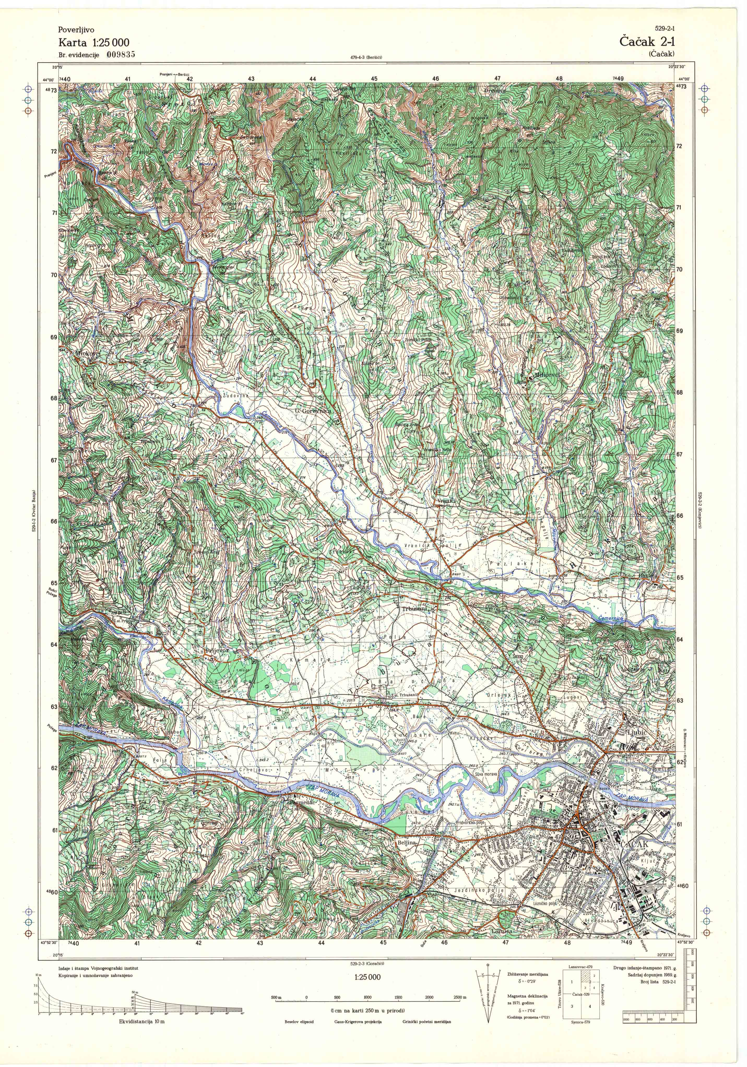  topografska karta srbije 25000 JNA  Čačak