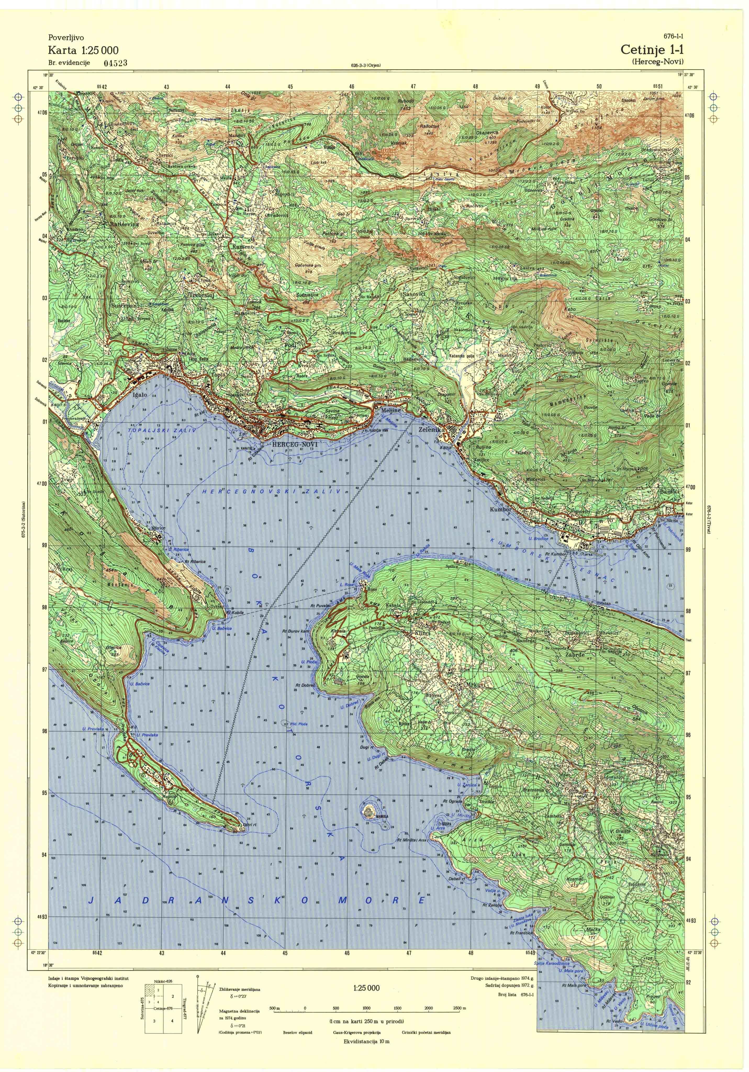  topografska karta crne gore 25000 JNA  Cetinje