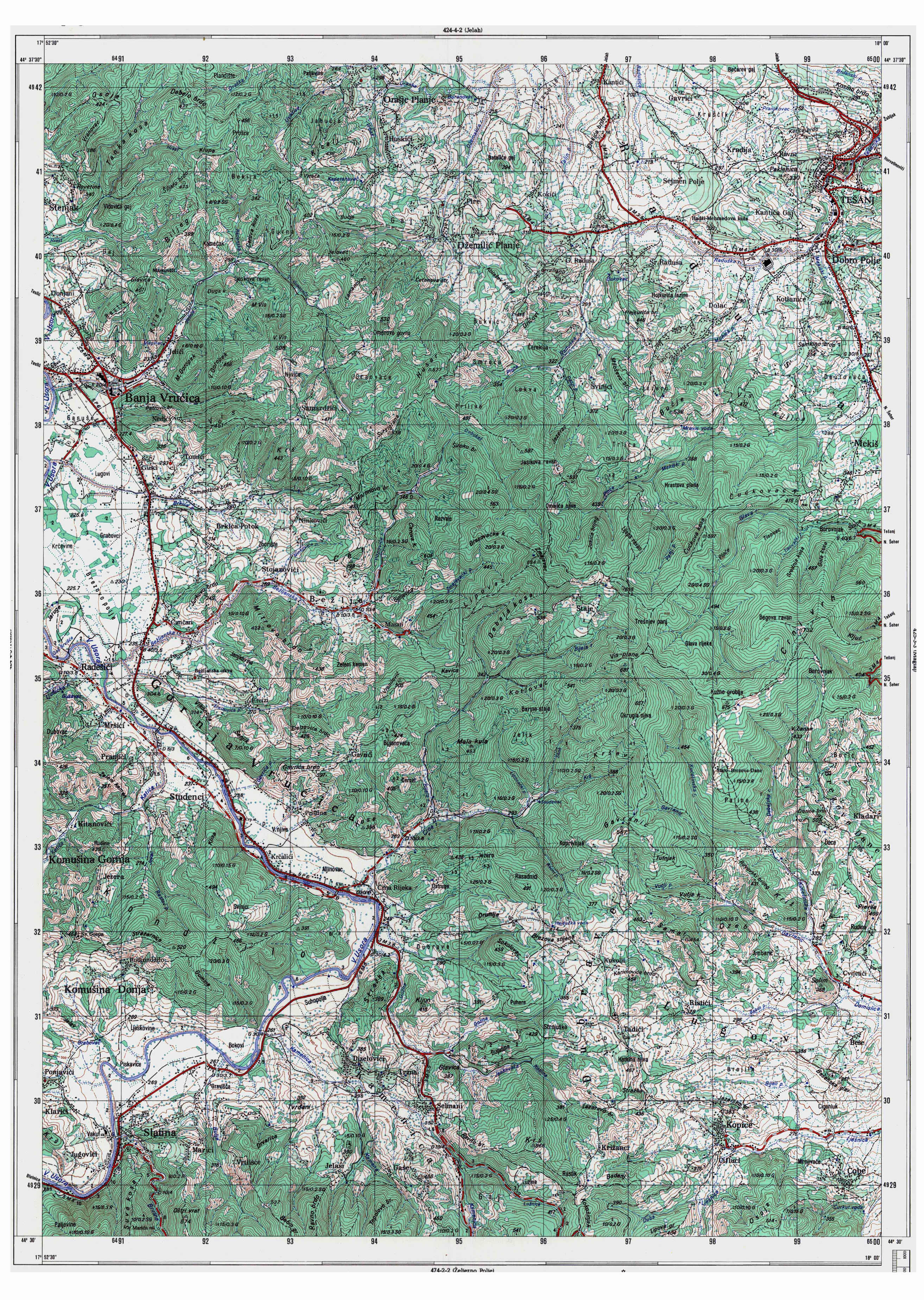  topografska karta BiH 25000 JNA  tesanj