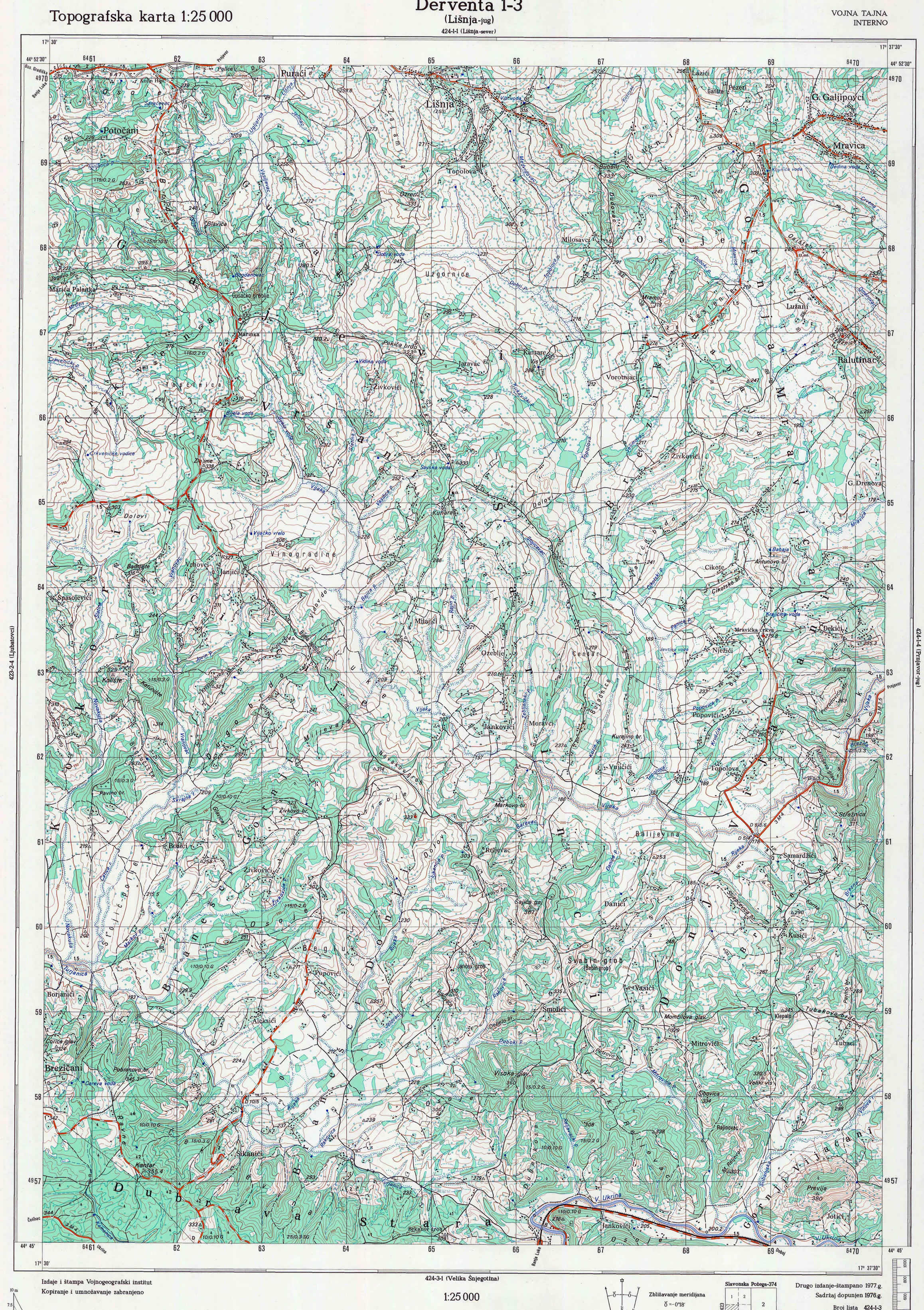  topografska karta BiH 25000 JNA  lisnja jug