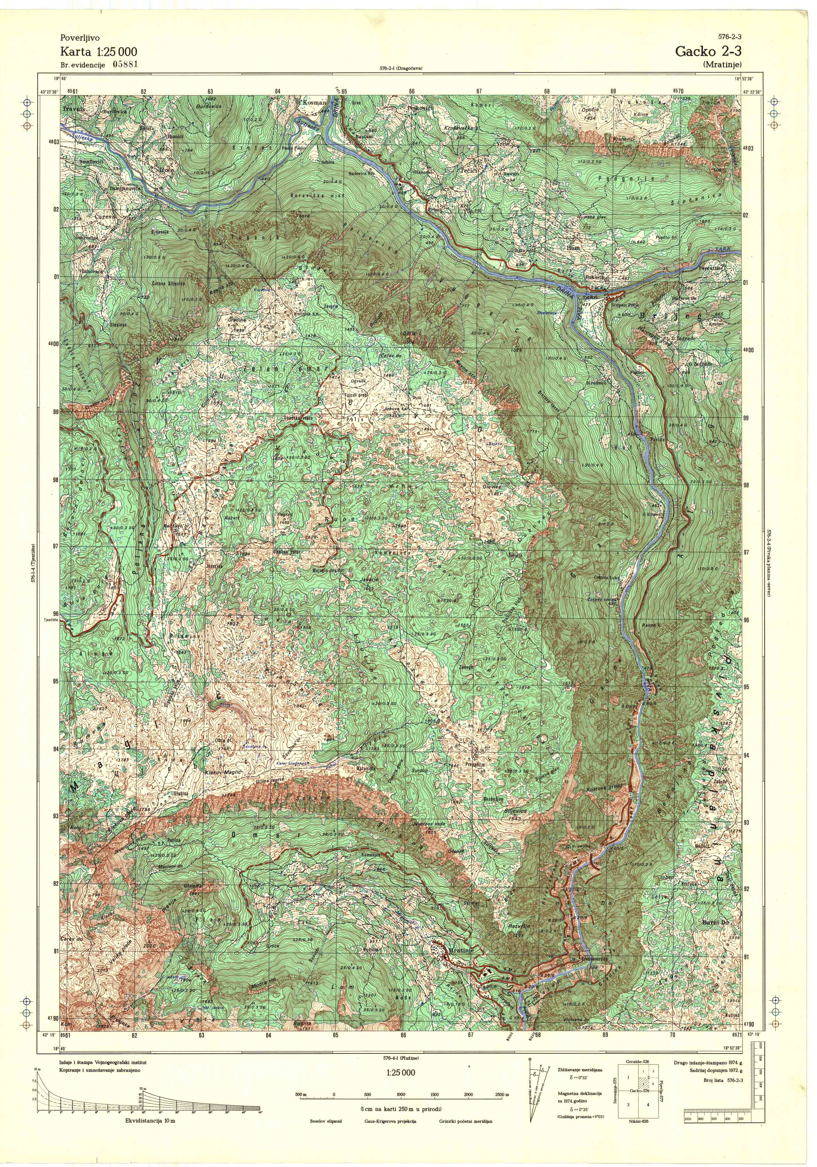  topografska karta srbije 25000 JNA  Gacko