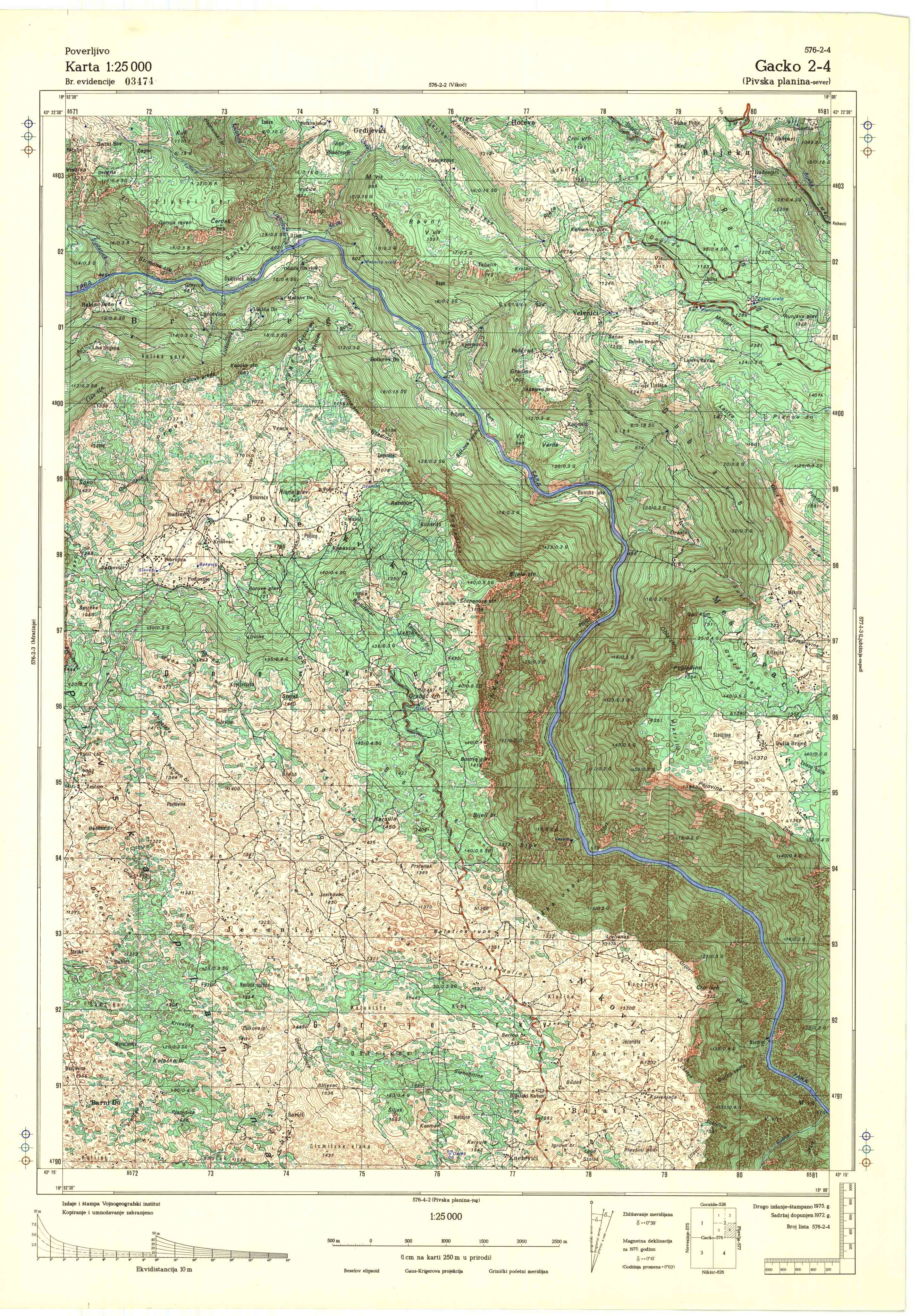  topografska karta srbije 25000 JNA  Gacko