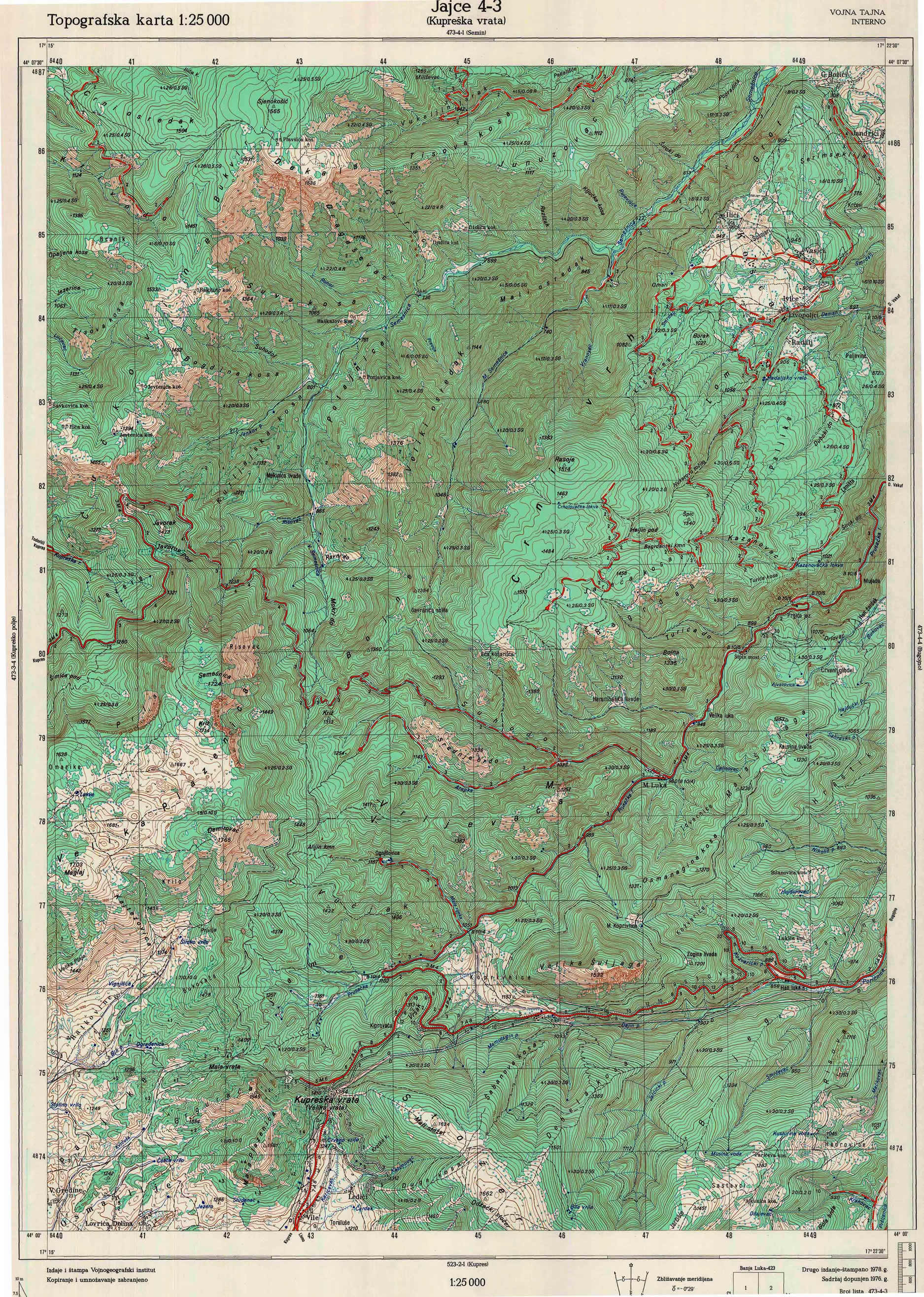  topografska karta Bosne i Hercegovine 25000 JNA  Jajce