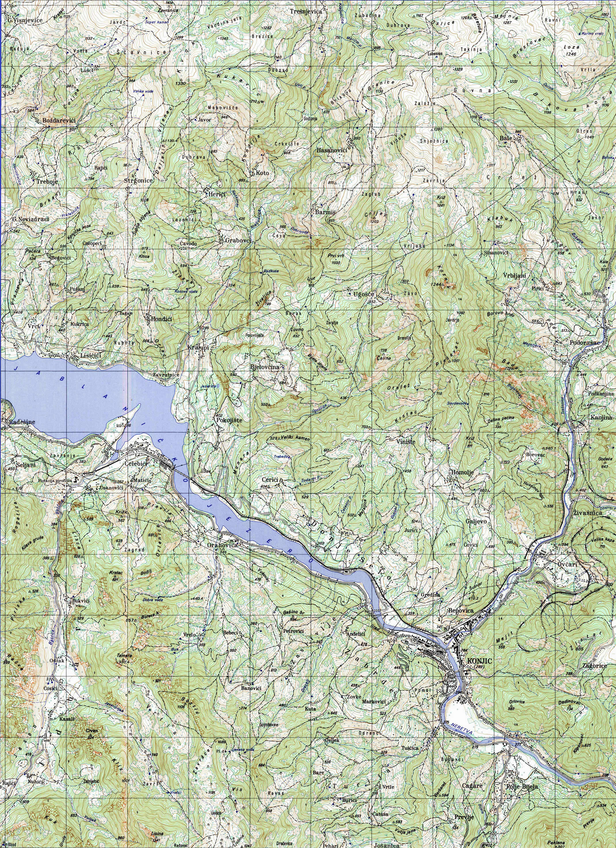  topografska karta BiH 25000 JNA  konjic