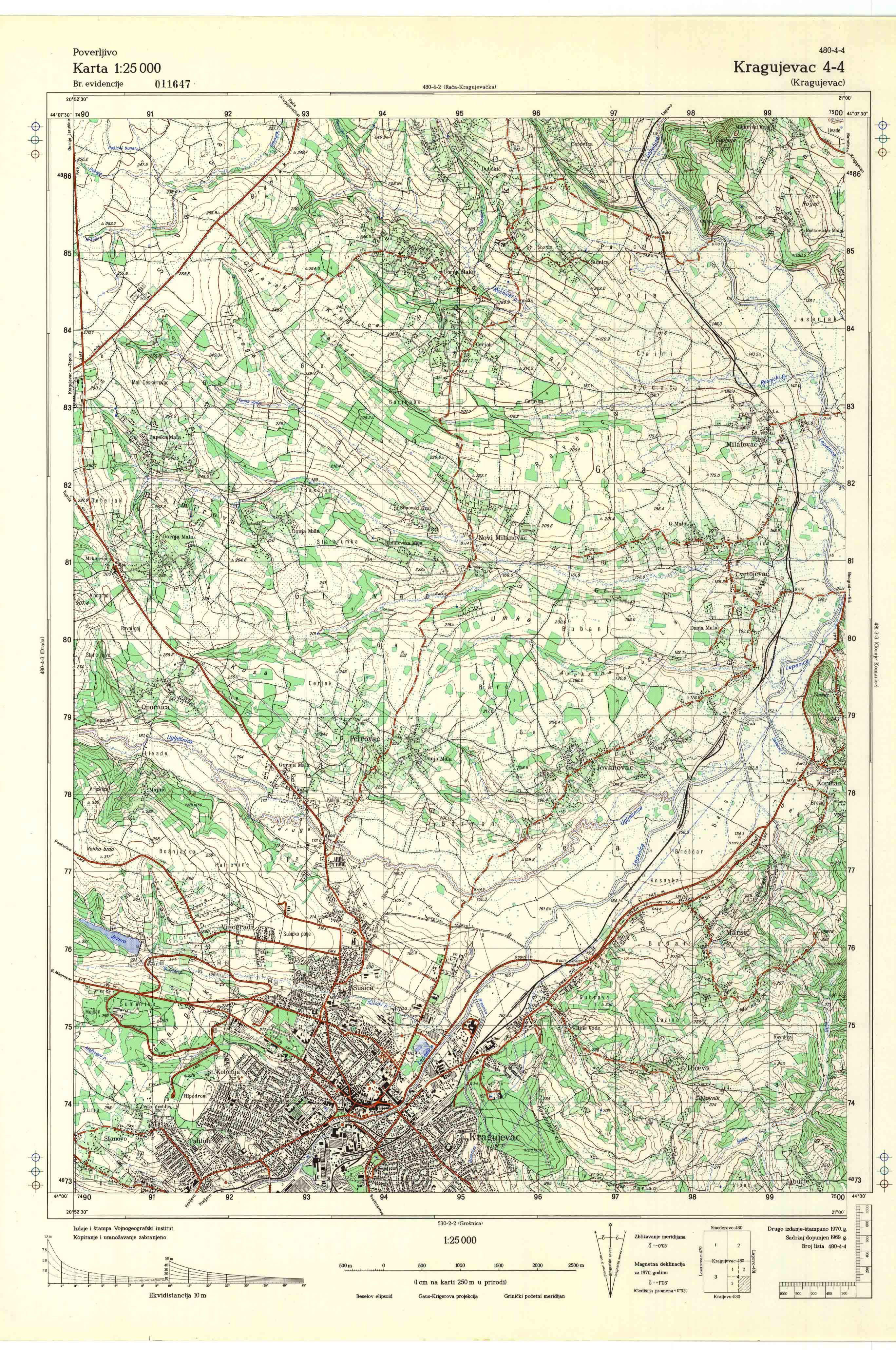  topografska karta srbije 25000 JNA  Kragujevac