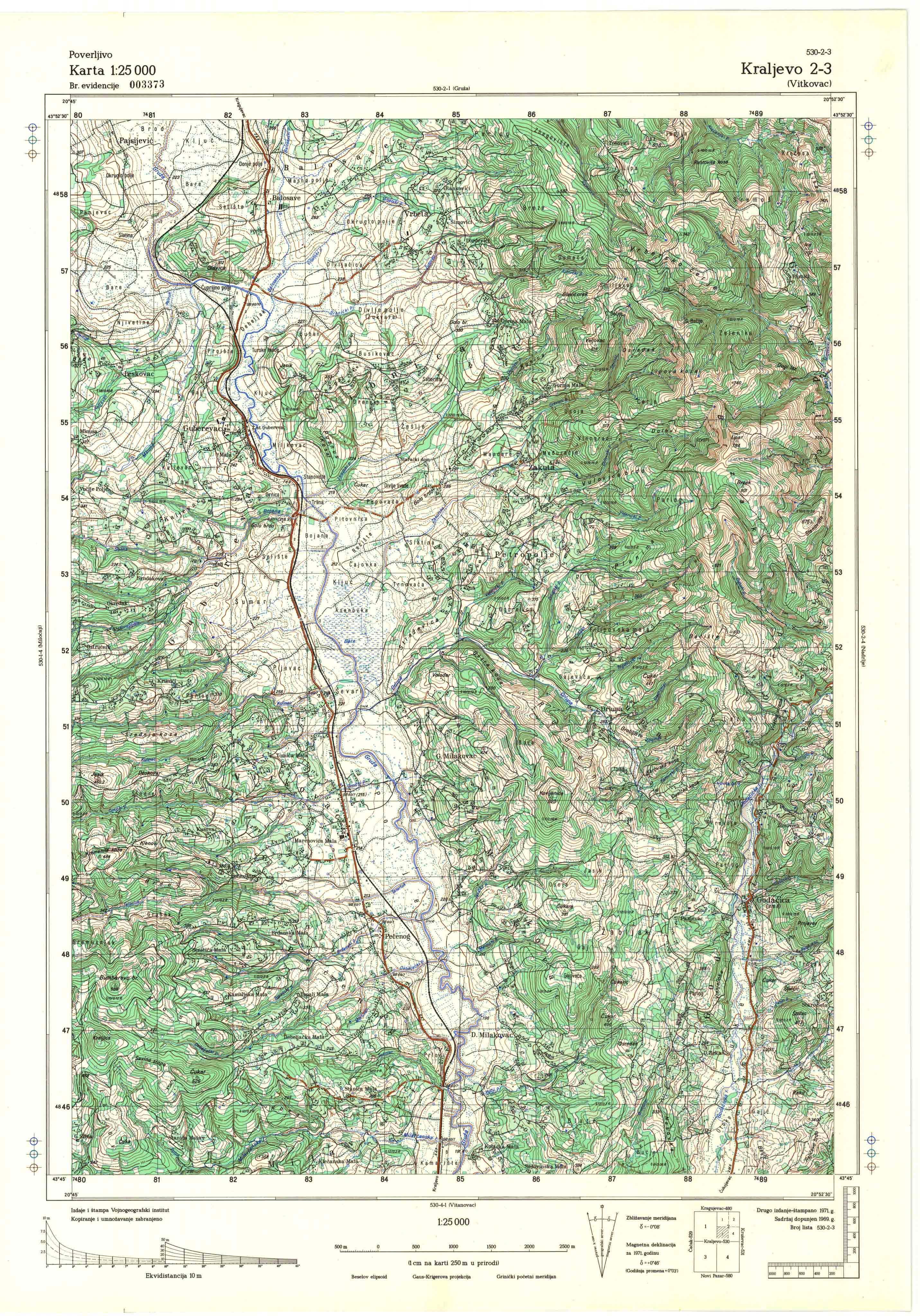  topografska karta srbije 25000 JNA  Kraljevo