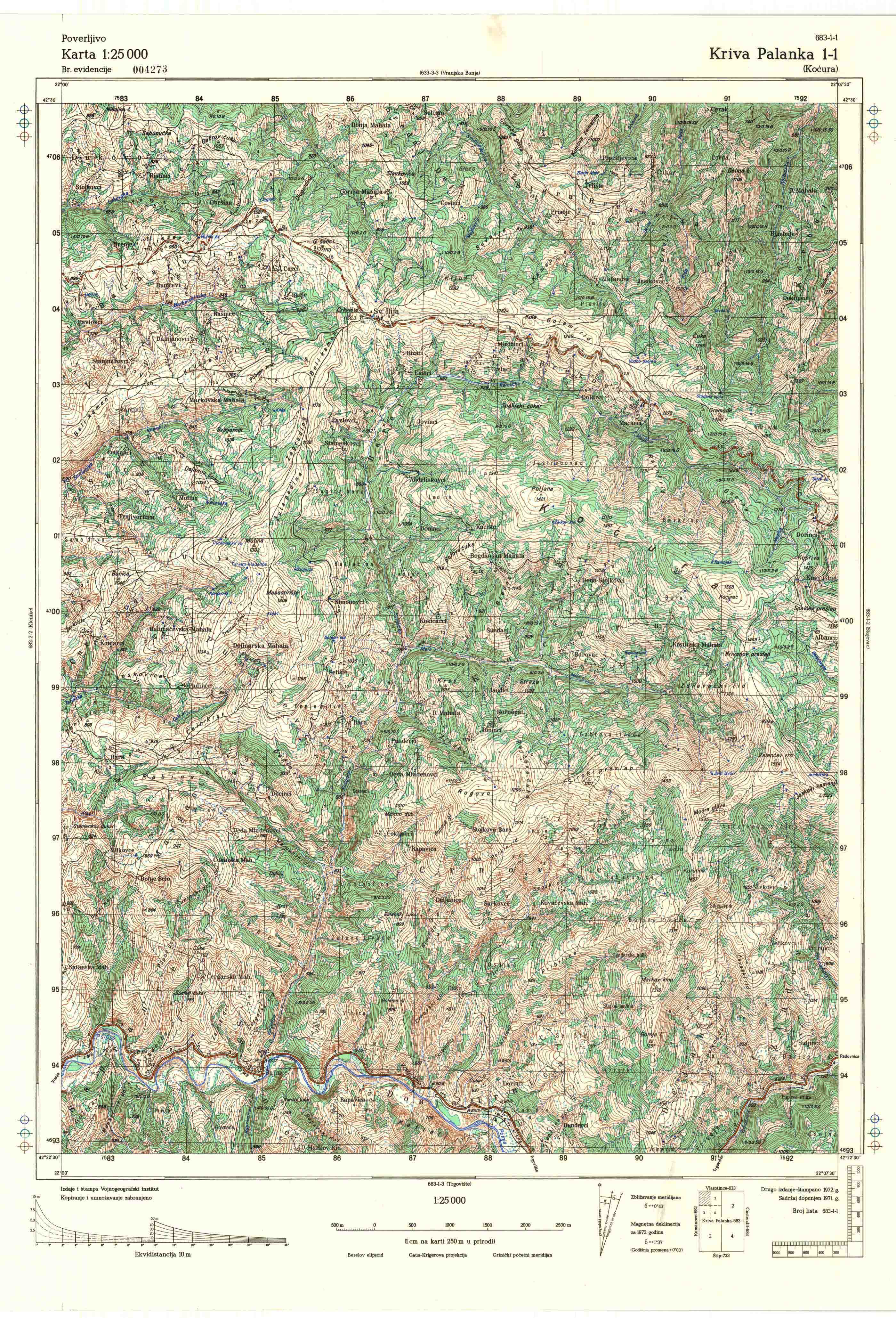  topografska karta makedonije 25000 JNA  Kriva Palanka