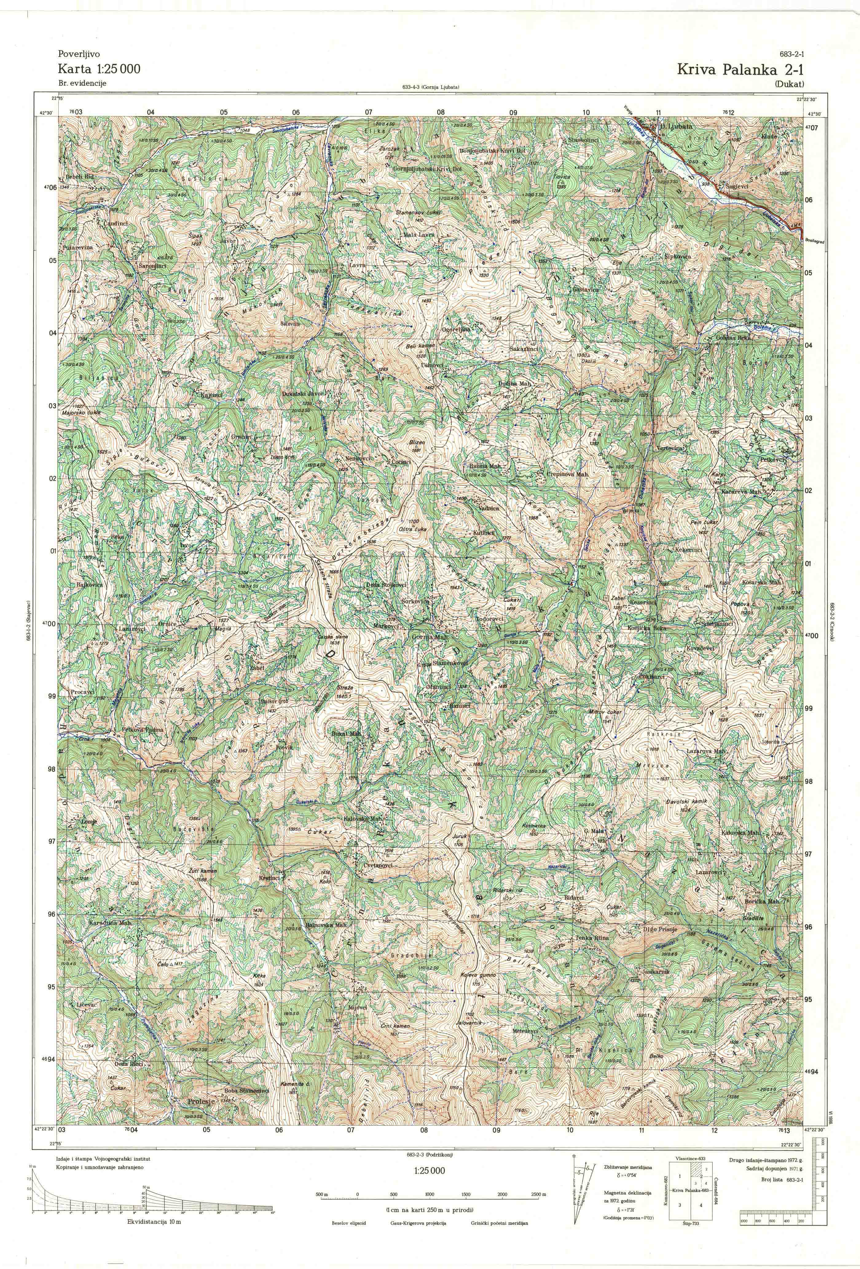  topografska karta makedonije 25000 JNA  Kriva Palanka