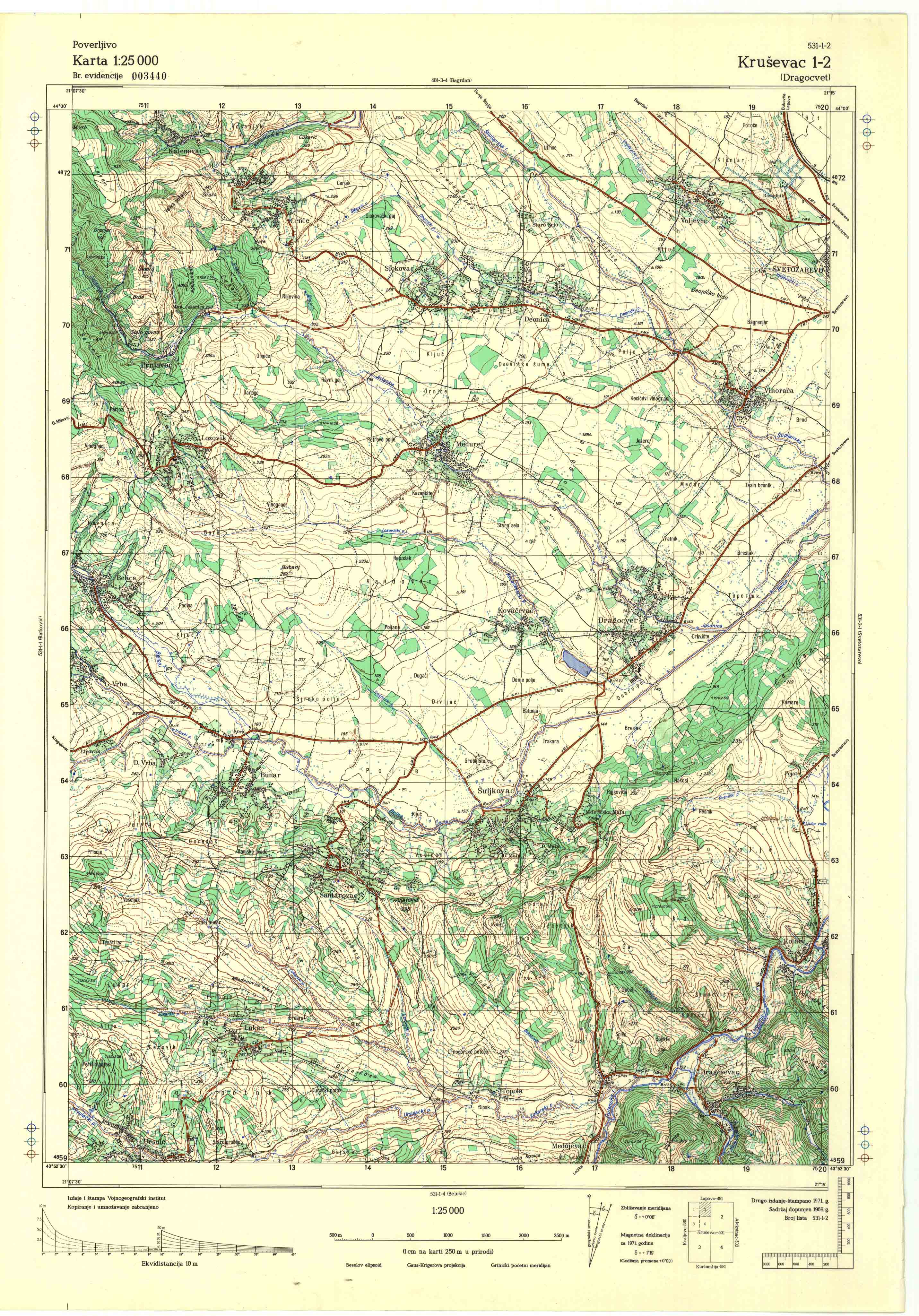  topografska karta srbije 25000 JNA  Kruševac
