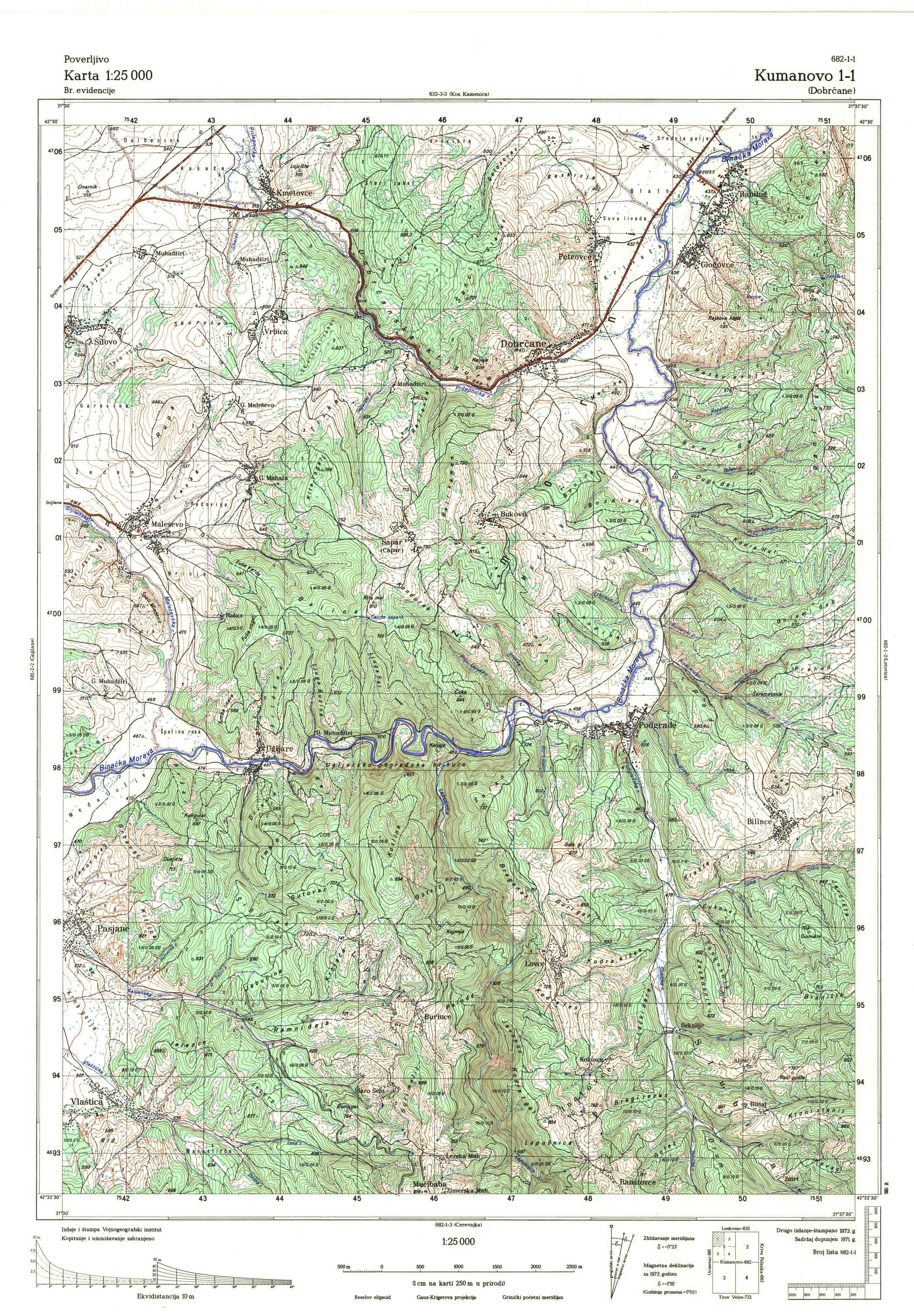  topografska karta makedonije 25000 JNA  Kumanovo