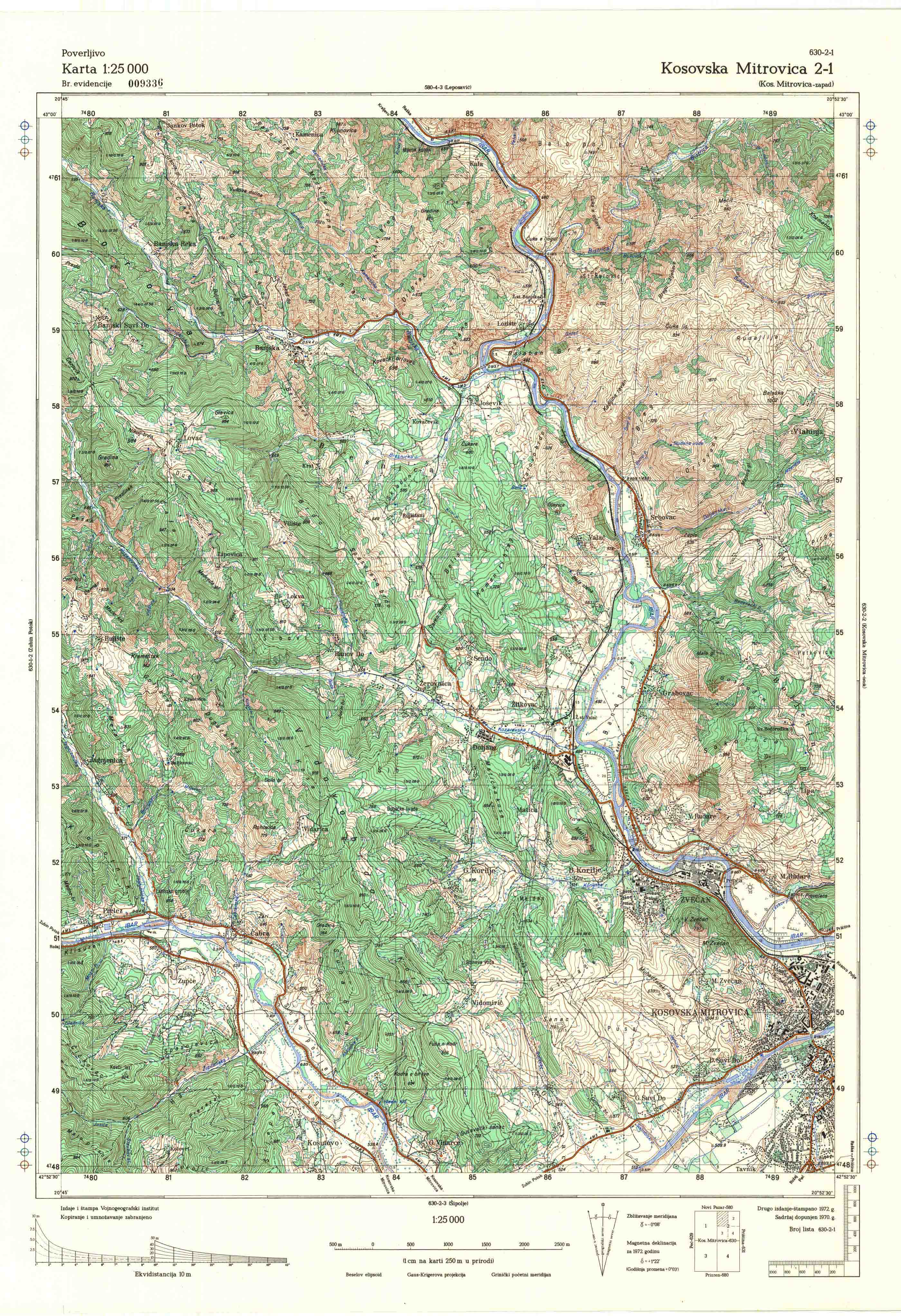  topografska karta Kosovo 25000 JNA  Kosovska Mitrovica
