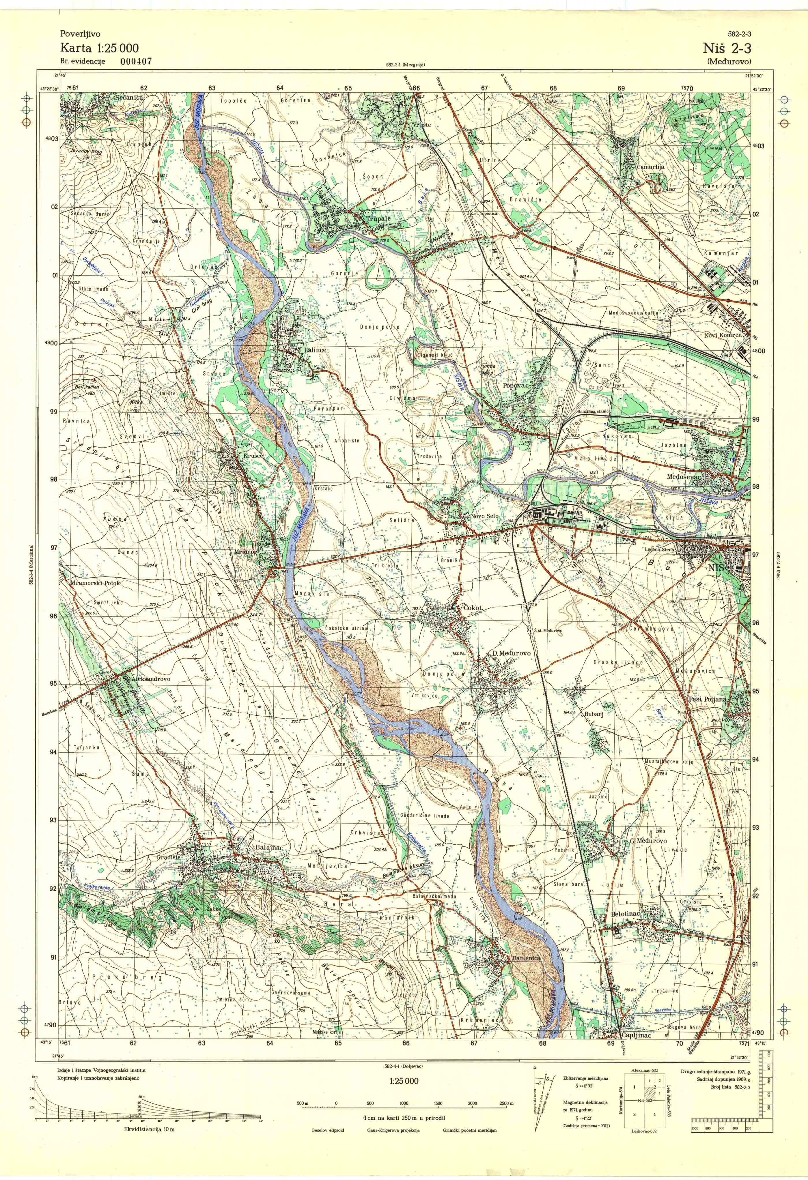  topografska karta srbije 25000 JNA  Niš
