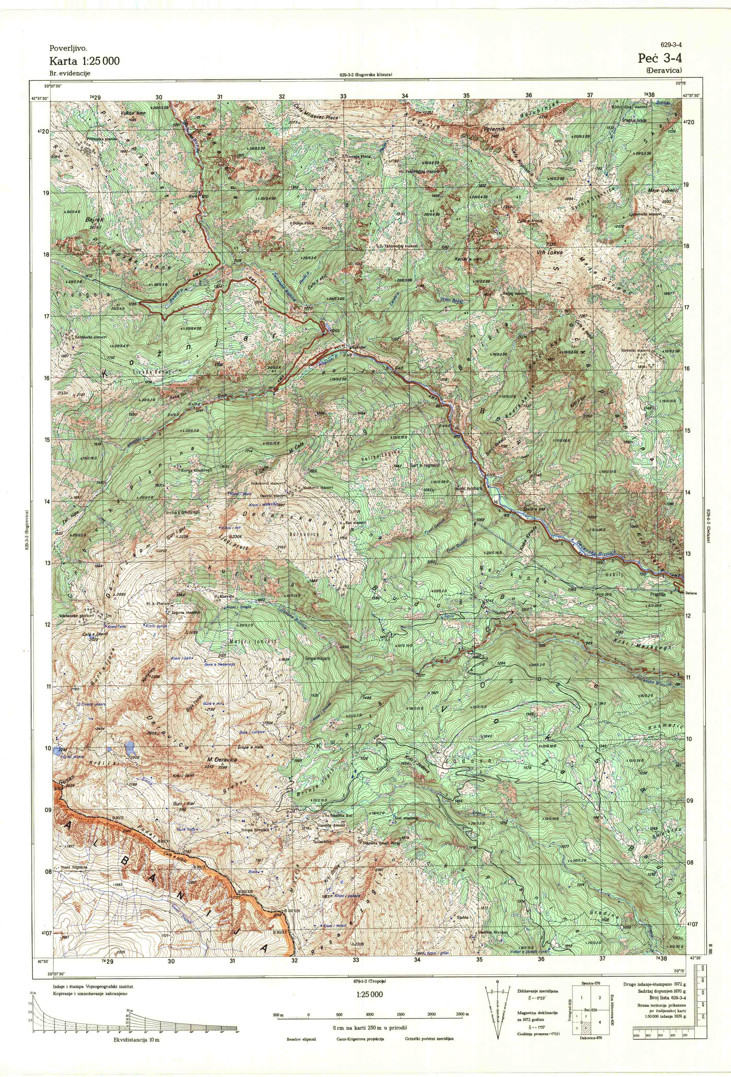  topografska karta Kosovo 25000 JNA  Peć