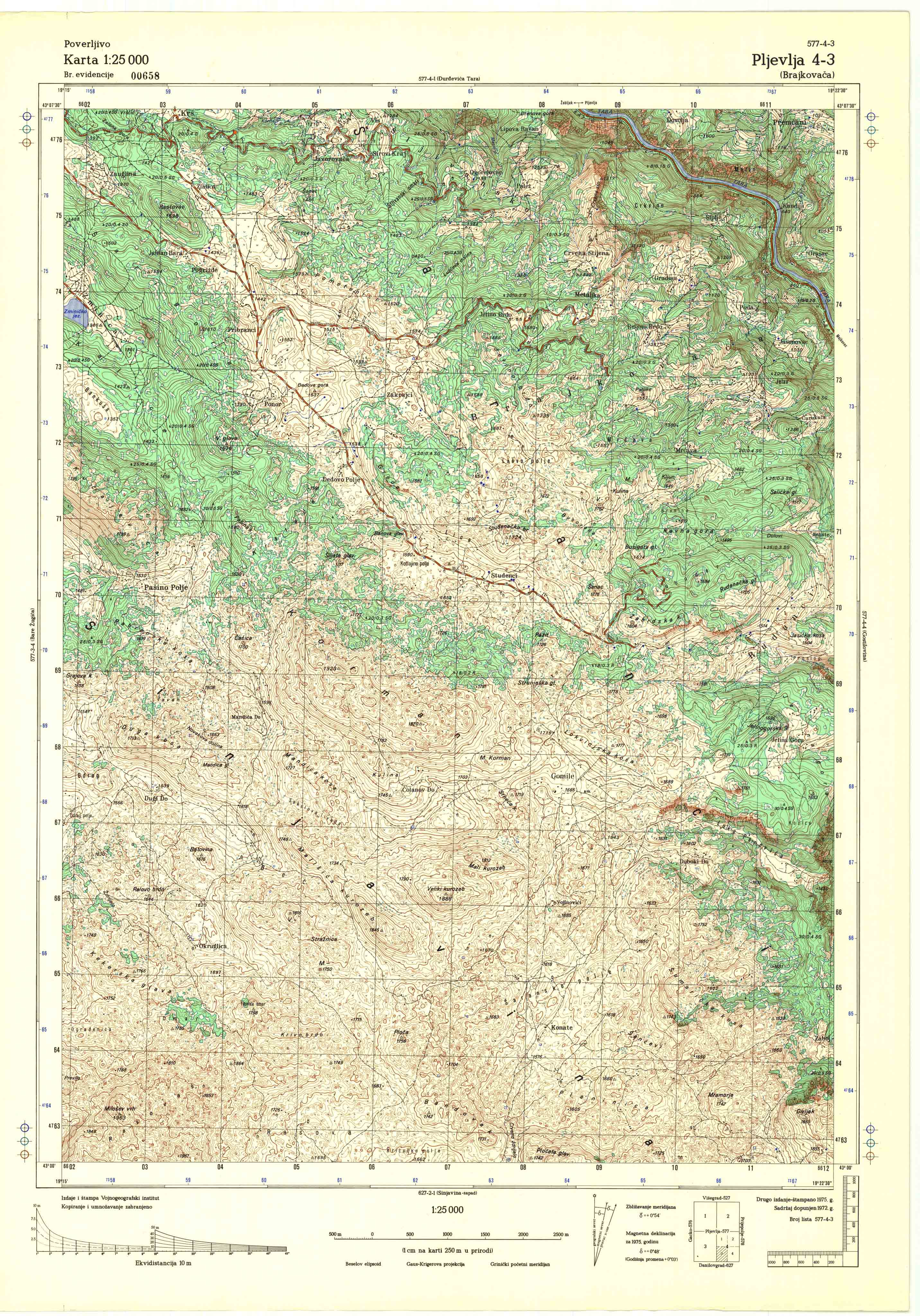  topografska karta srbije 25000 JNA  Pljevlja