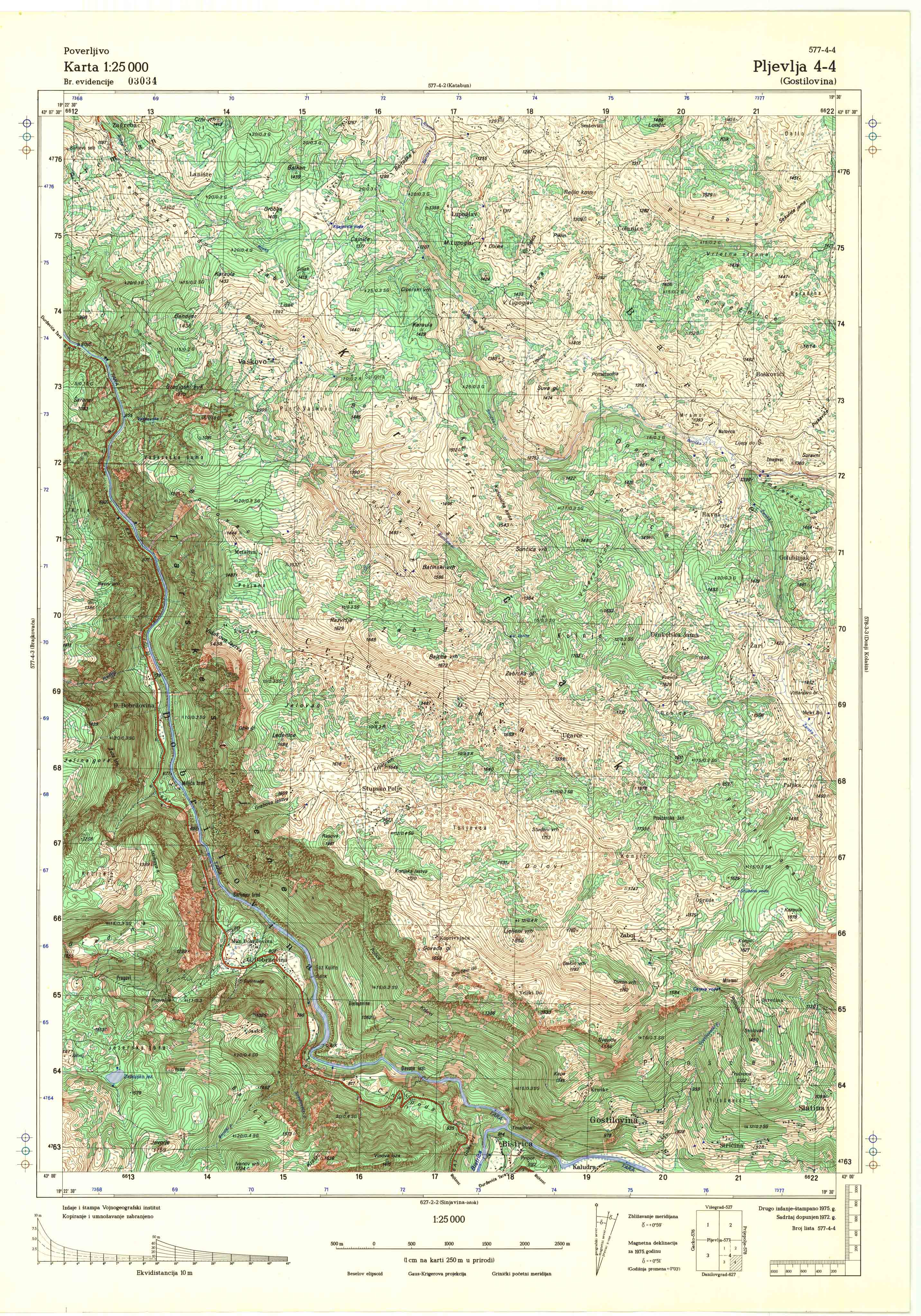  topografska karta srbije 25000 JNA  Pljevlja
