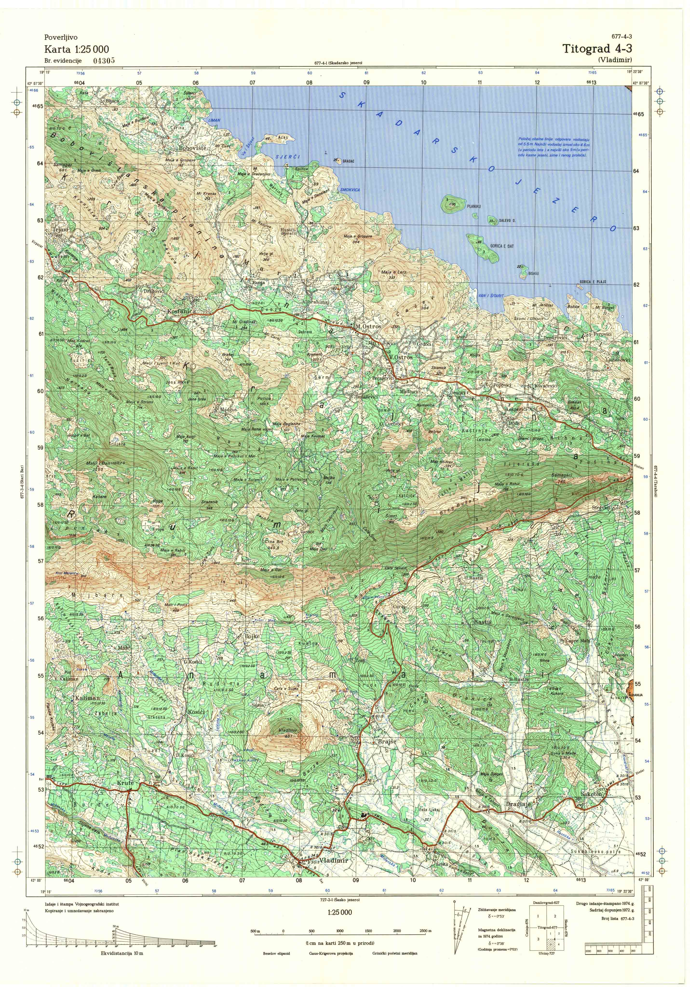  topografska karta crne gore 25000 JNA  podgorica