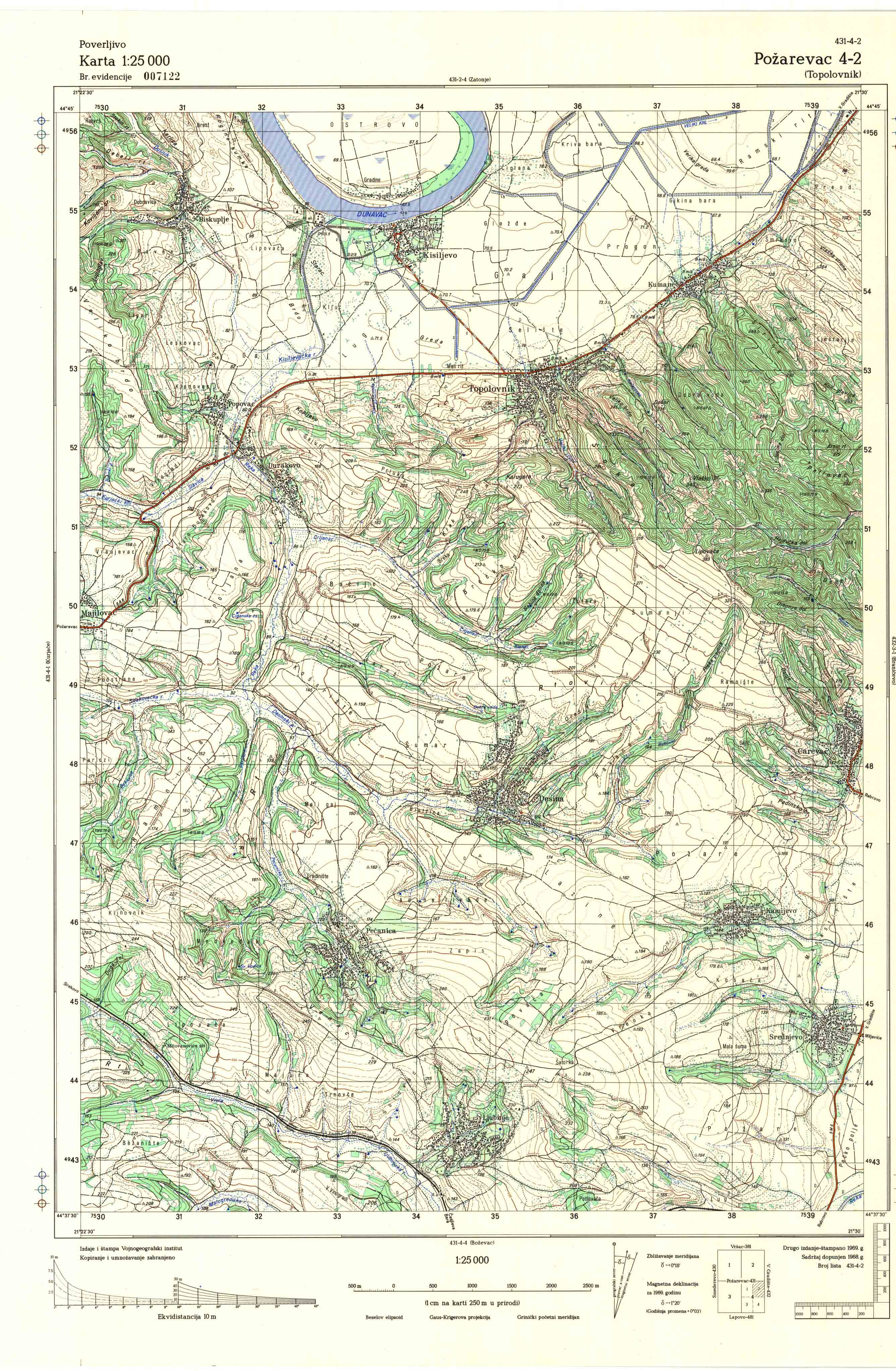  topografska karta srbije 25000 JNA  PoŽarevac