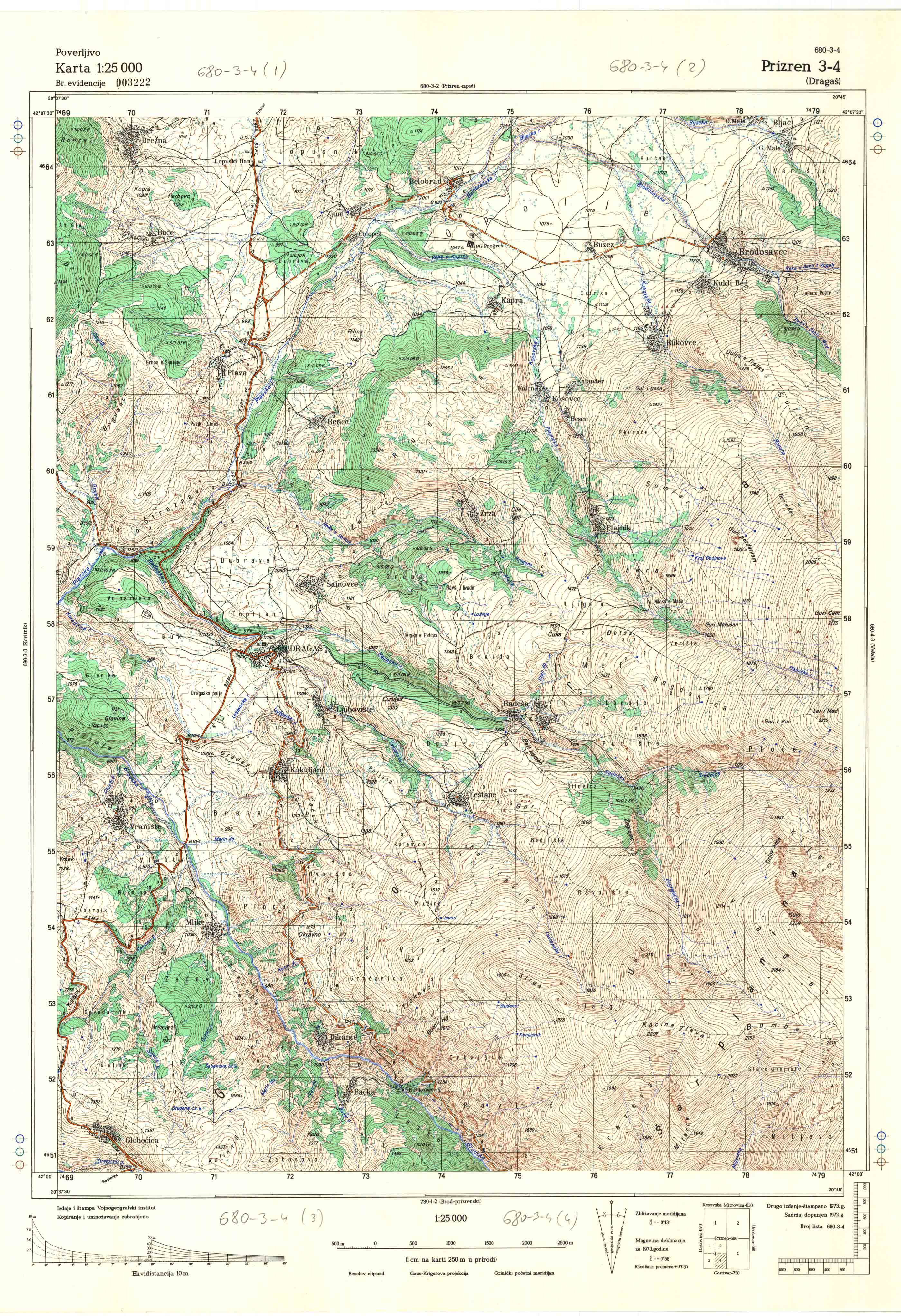  topografska karta Kosovo 25000 JNA  Prizren