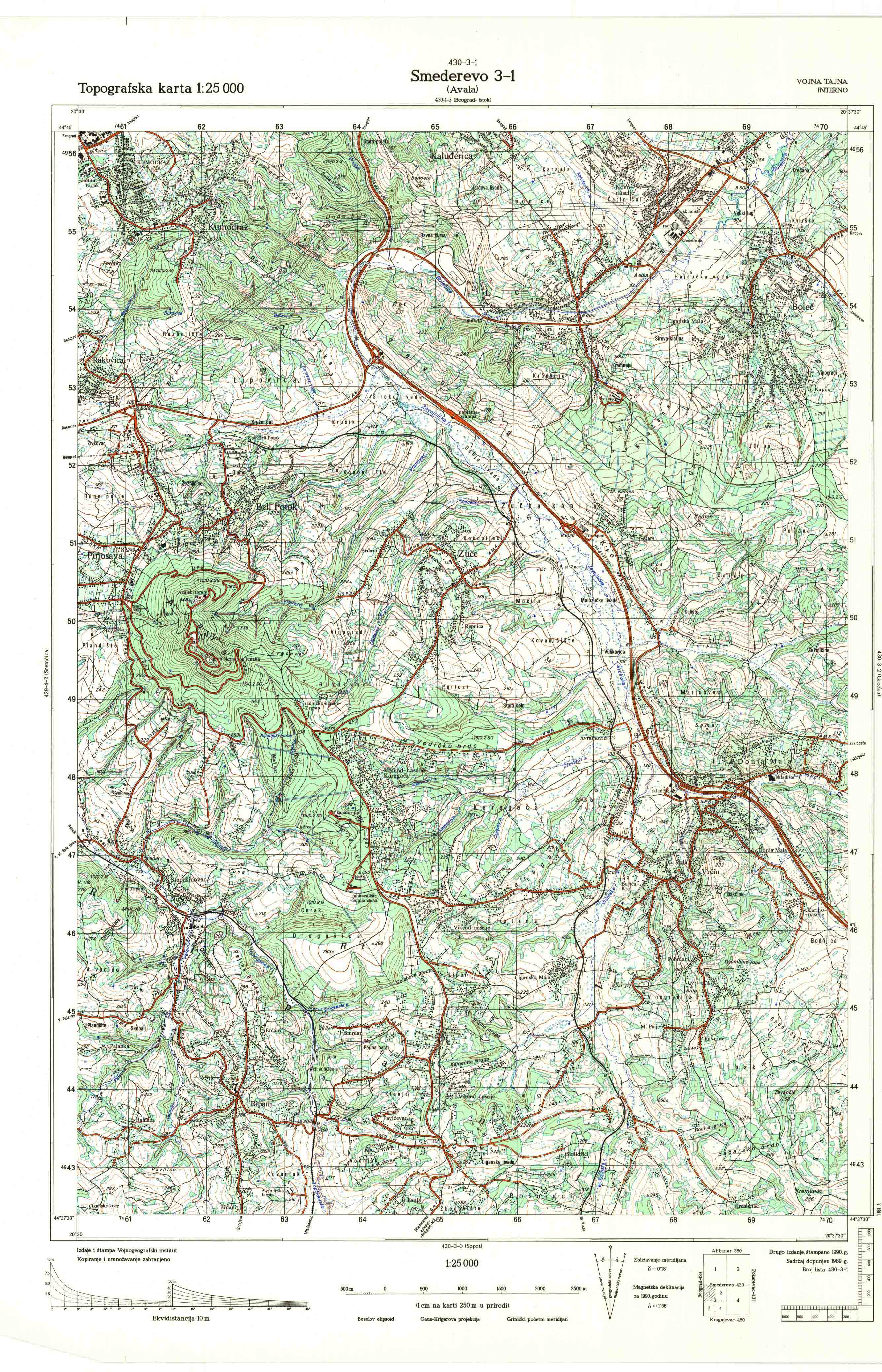  topografska karta srbije 25000 JNA  Smederevo