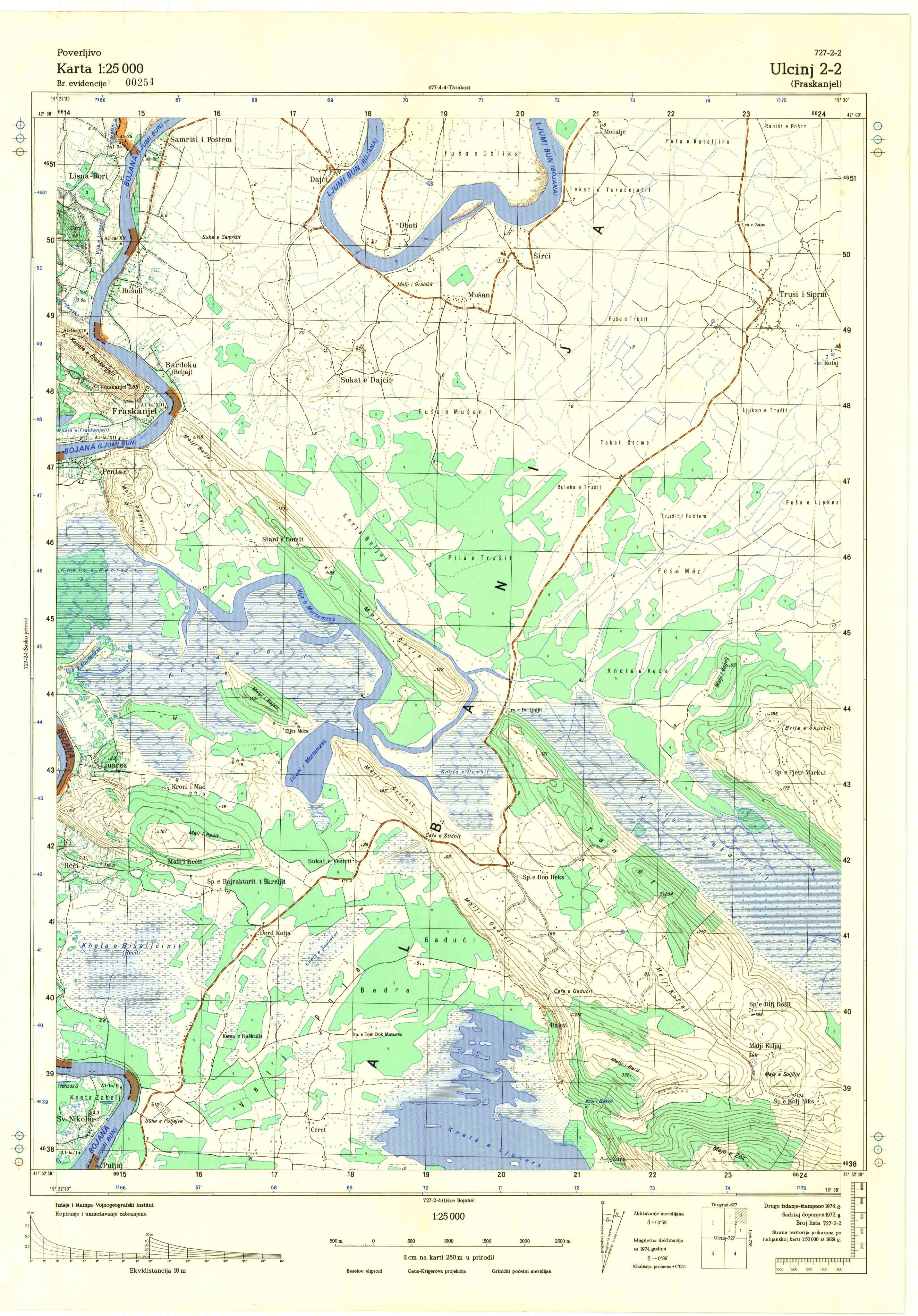  topografska karta crne gore 25000 JNA  Ulcinj