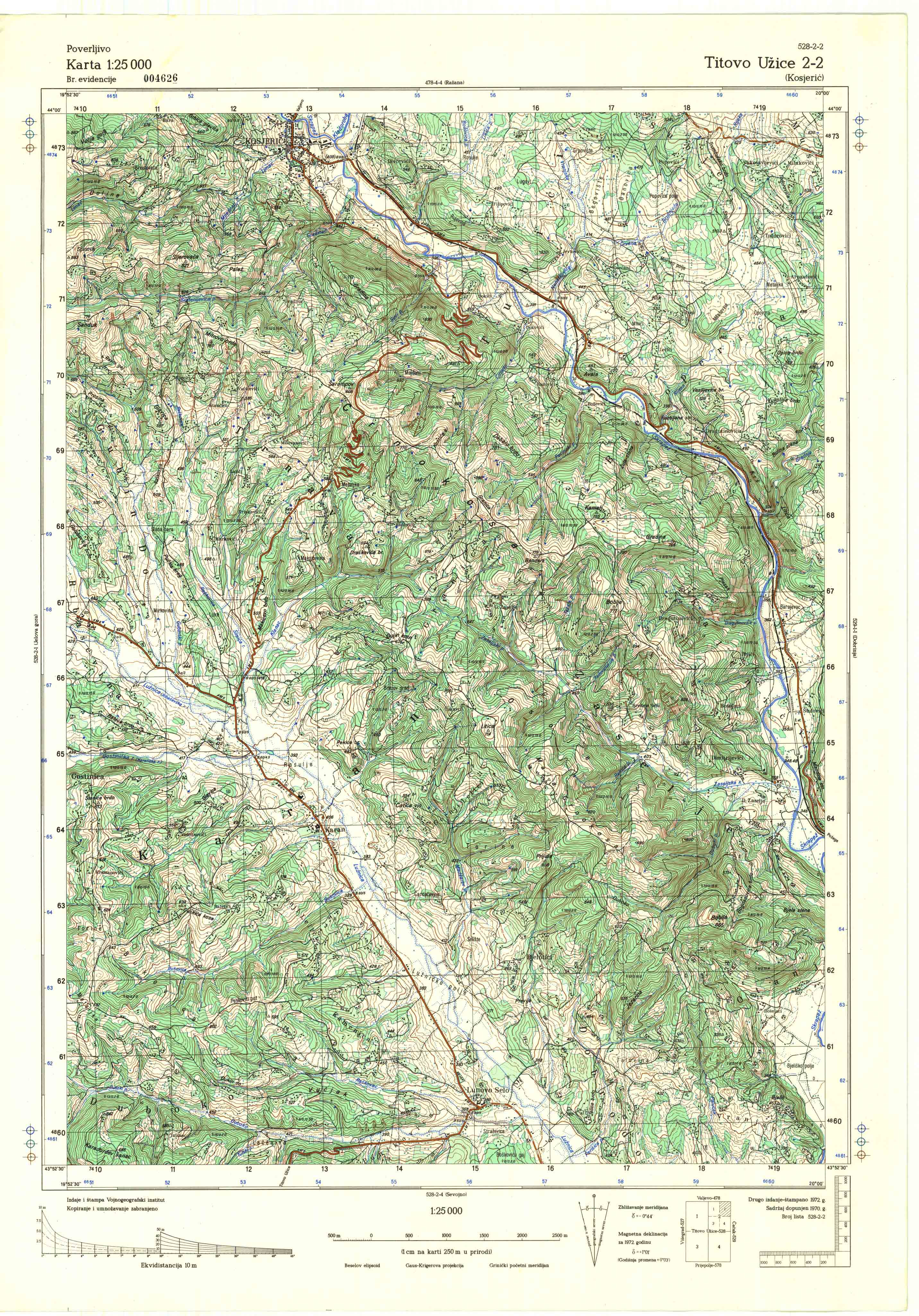  topografska karta srbije 25000 JNA  Užice