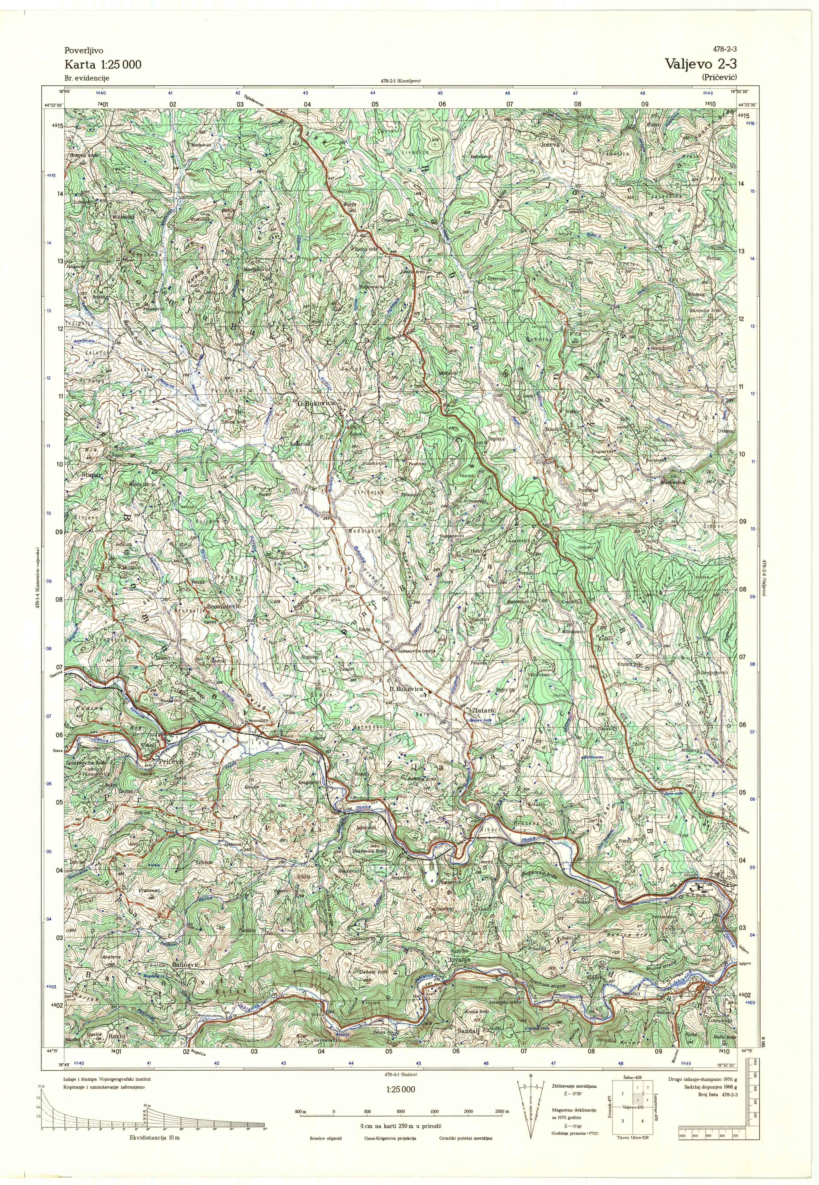  topografska karta srbije 25000 JNA  Valjevo
