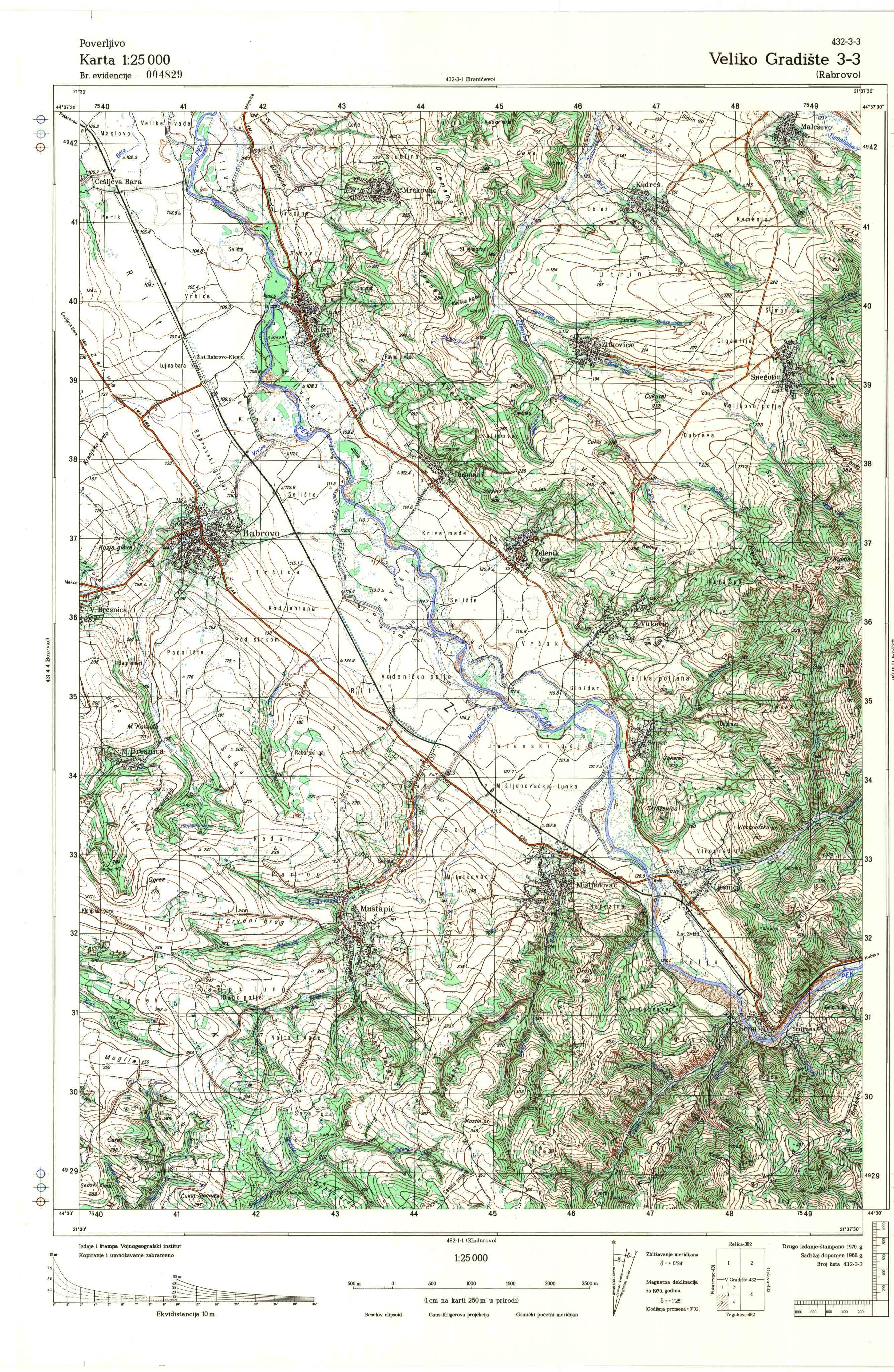 topografska karta srbije 25000 JNA  Veliko Gradište