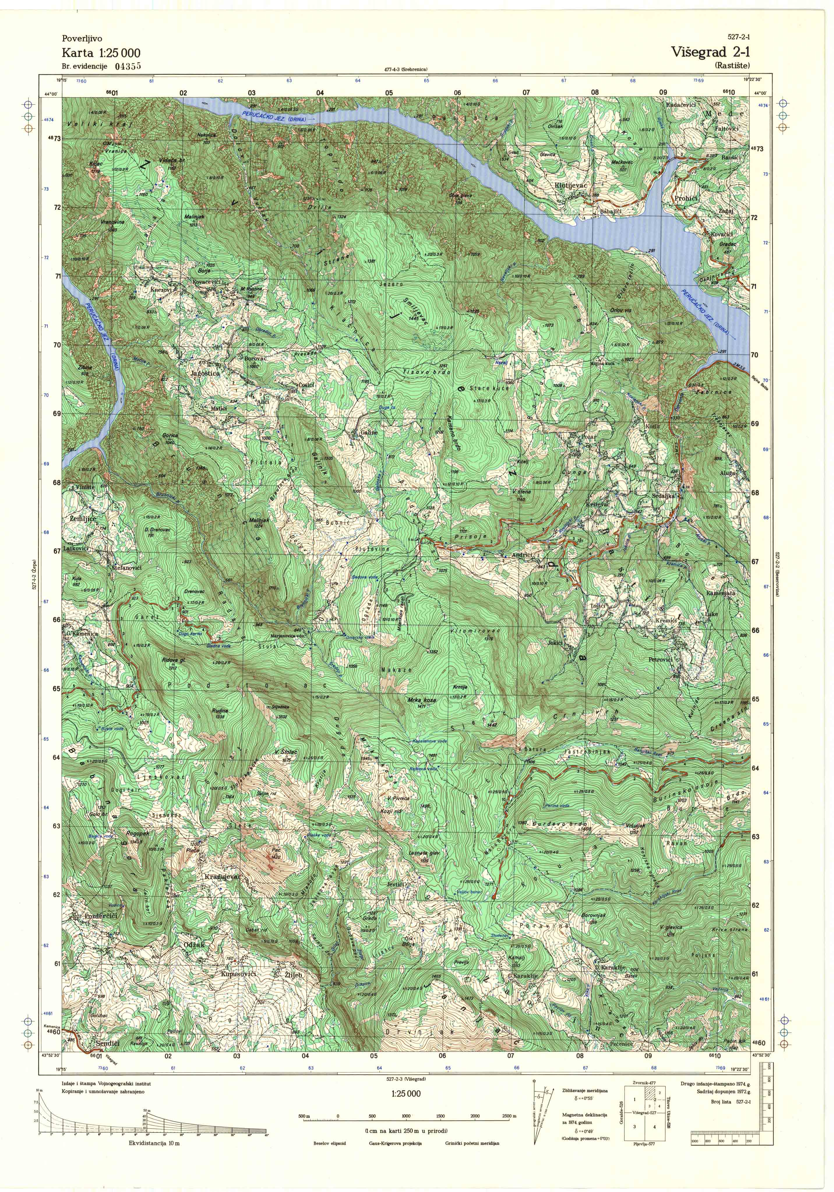  topografska karta srbije 25000 JNA  Višegrad