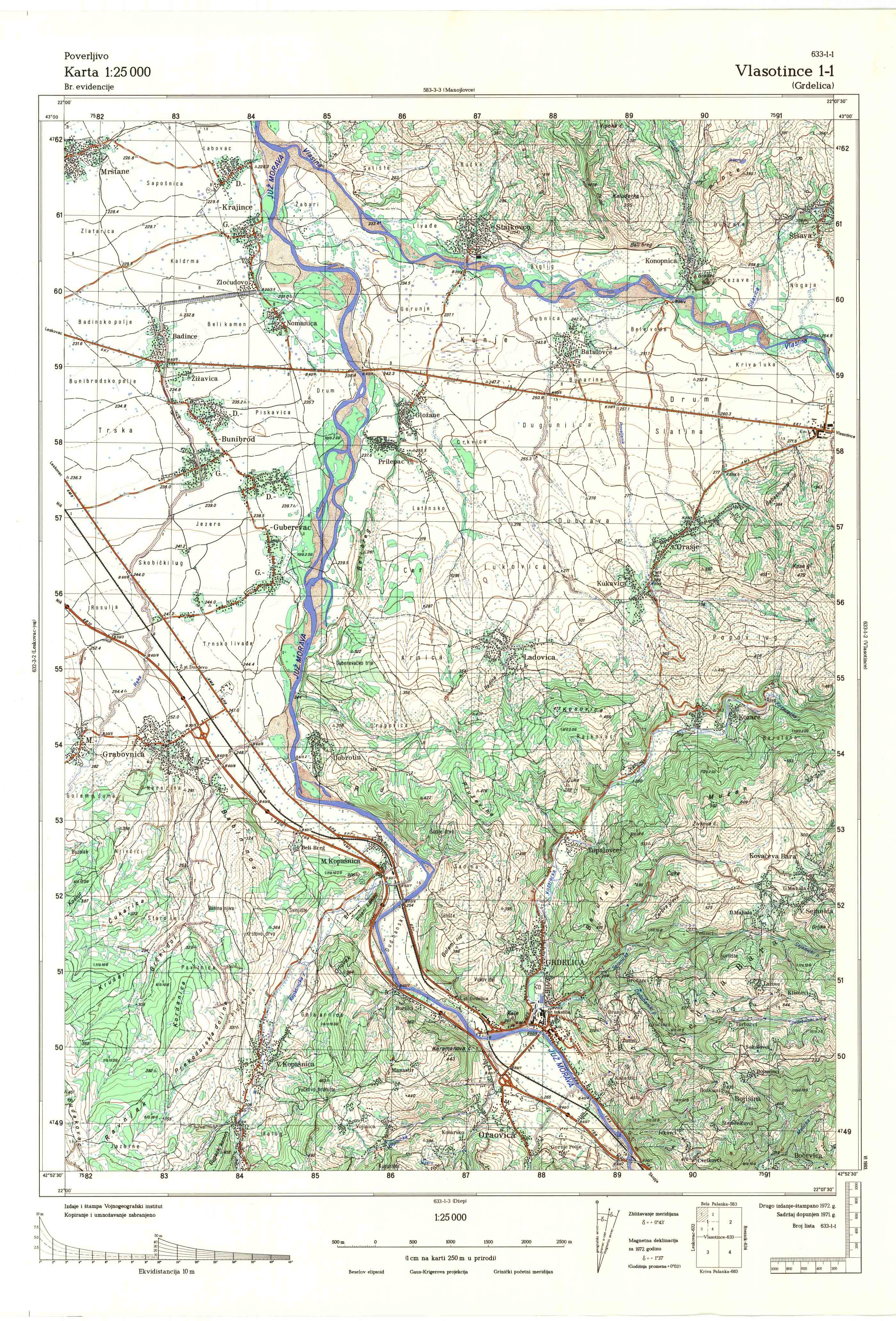  topografska karta srbije 25000 JNA  Vlasotince