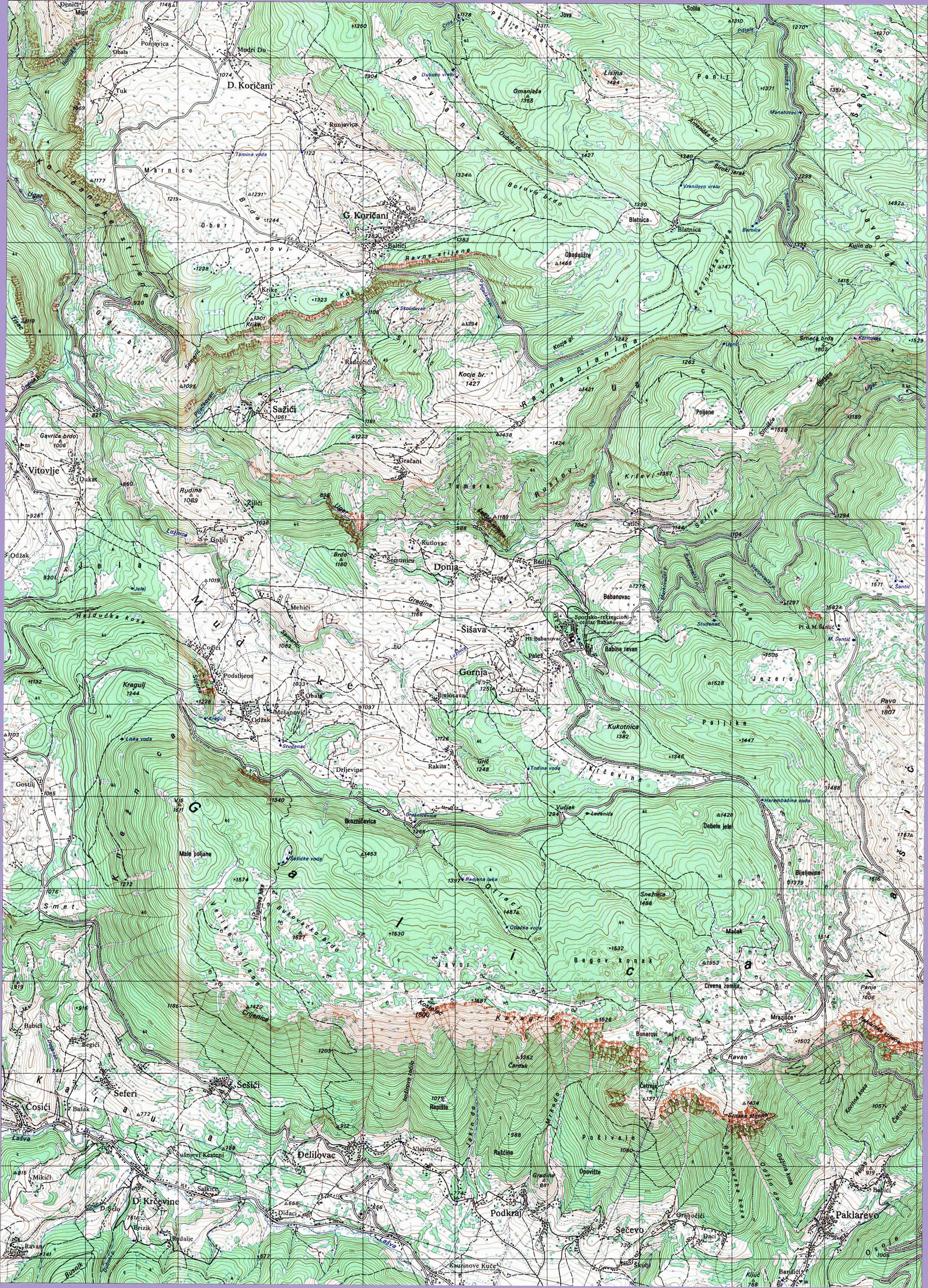  topografska karta srbije 25000 JNA  Paklarevo