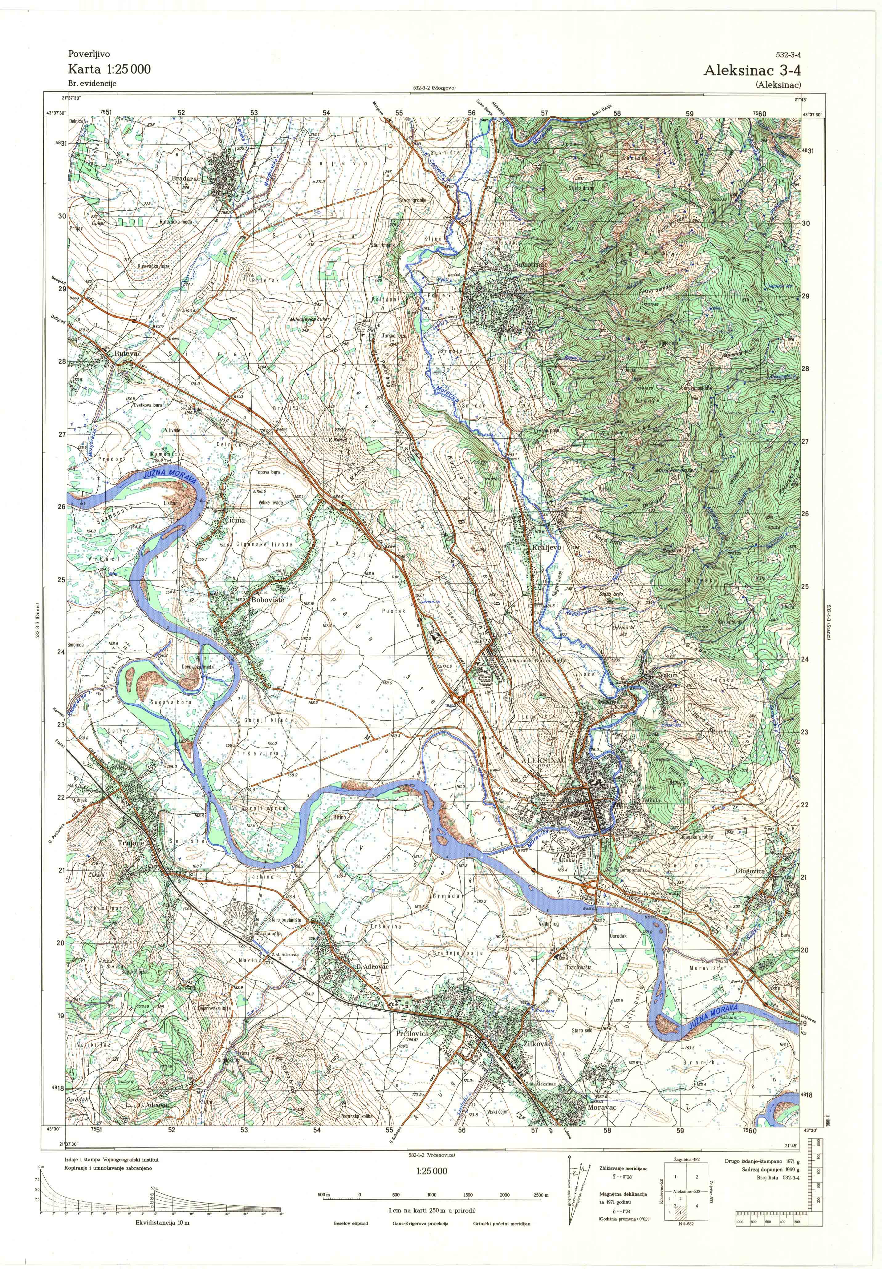  topografska karta srbije 25000 JNA  Aleksinac