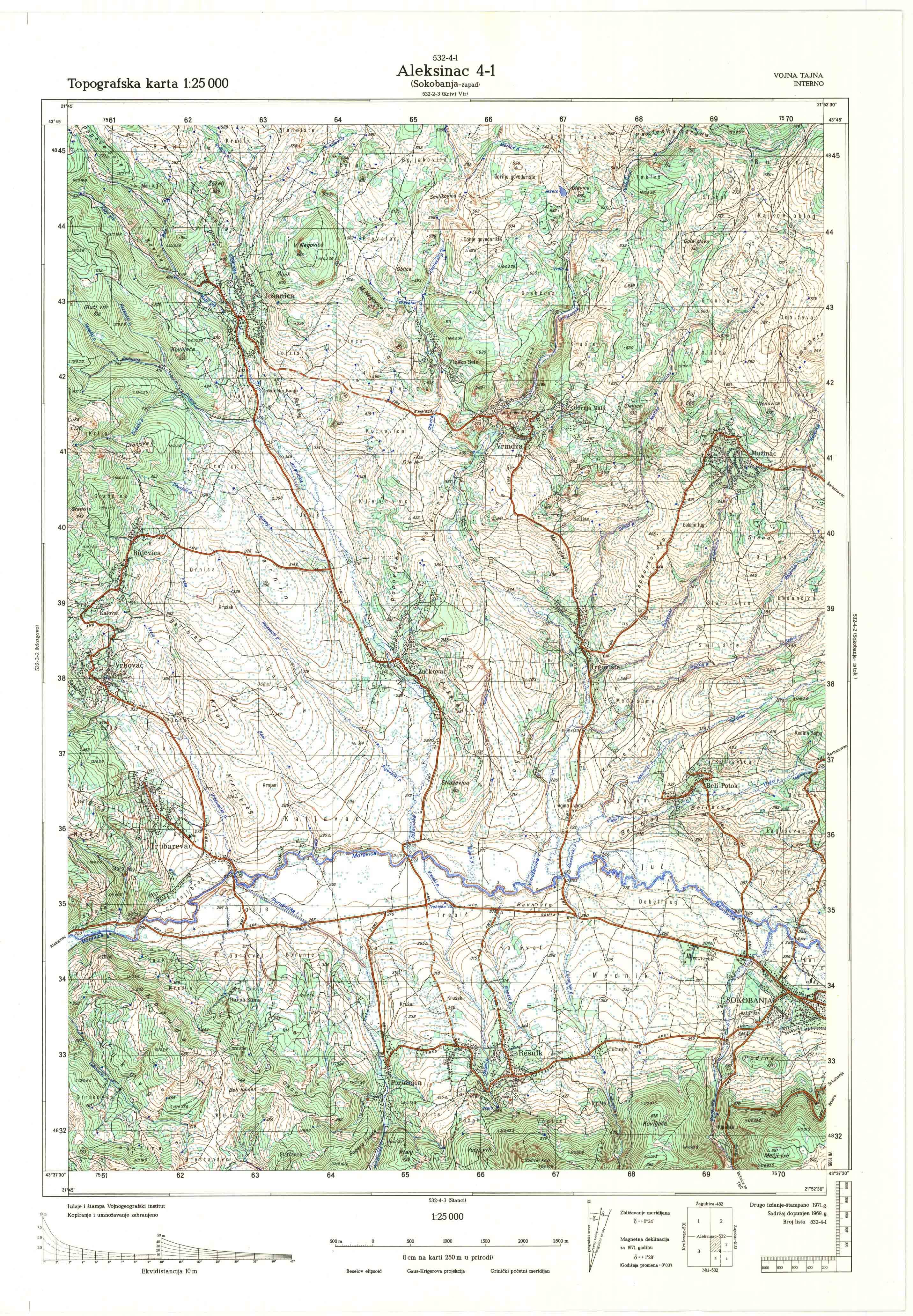  topografska karta srbije 25000 JNA  Aleksinac