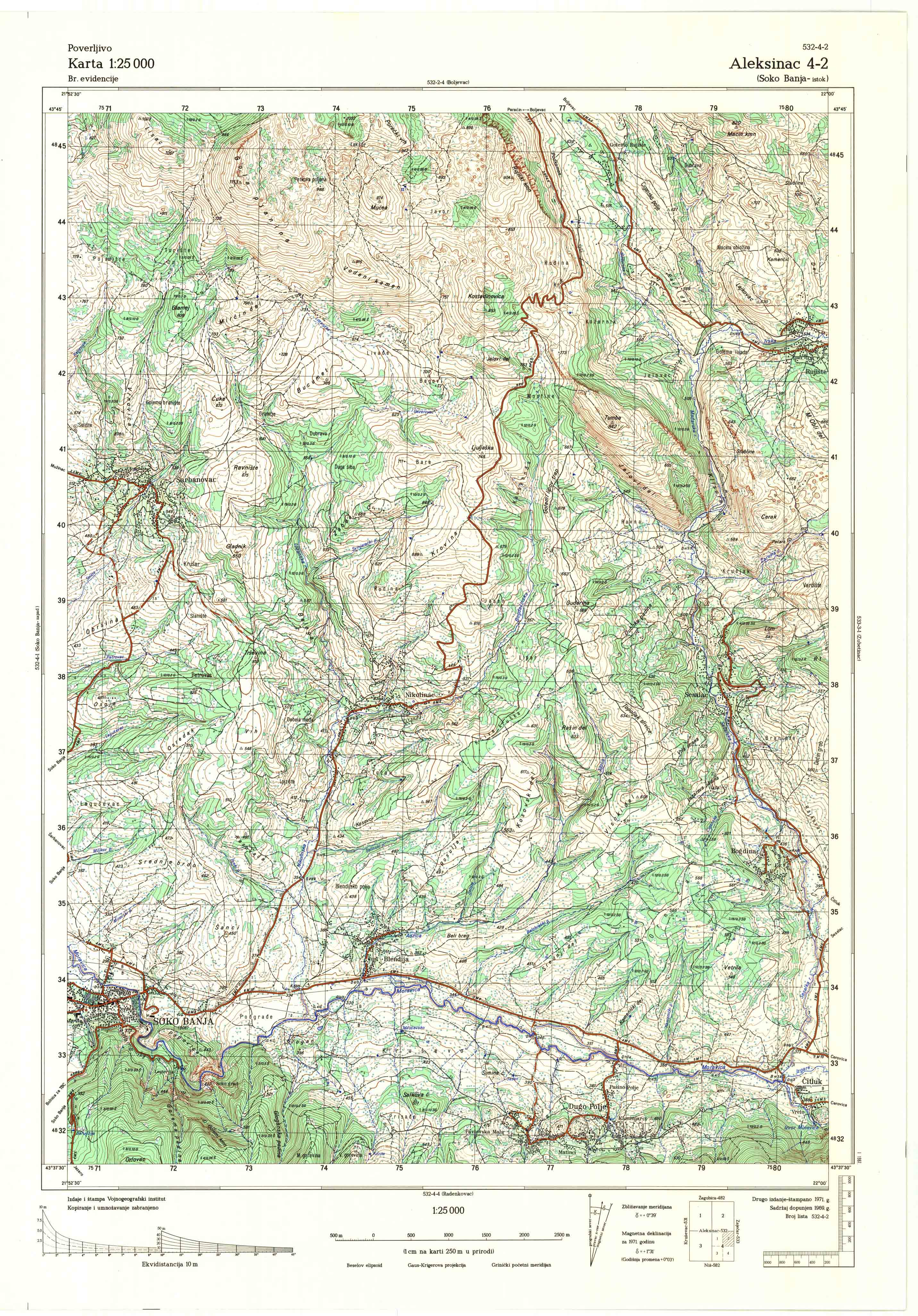  topografska karta srbije 25000 JNA  Aleksinac