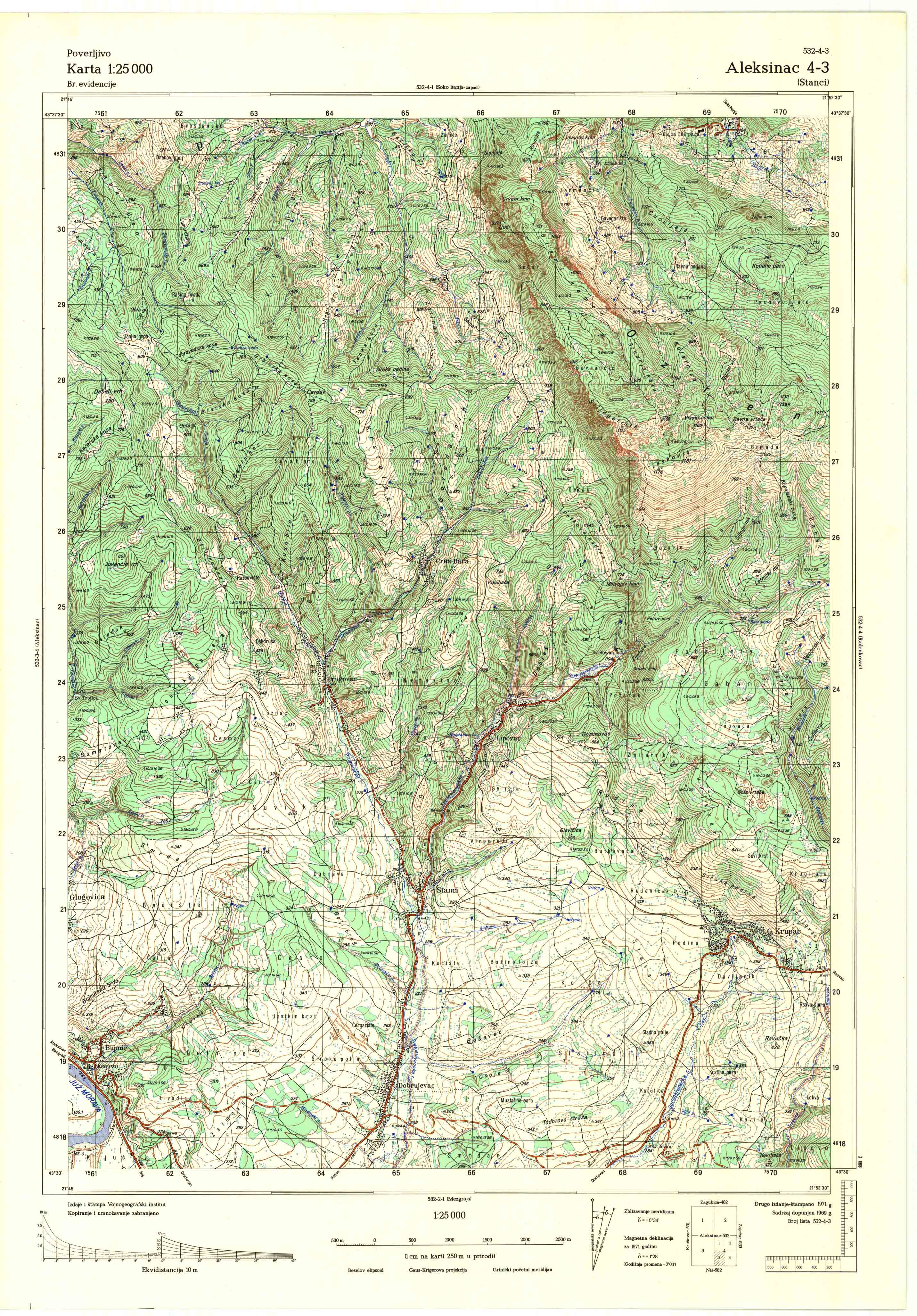  topografska karta srbije 25000 JNA  Aleksinac