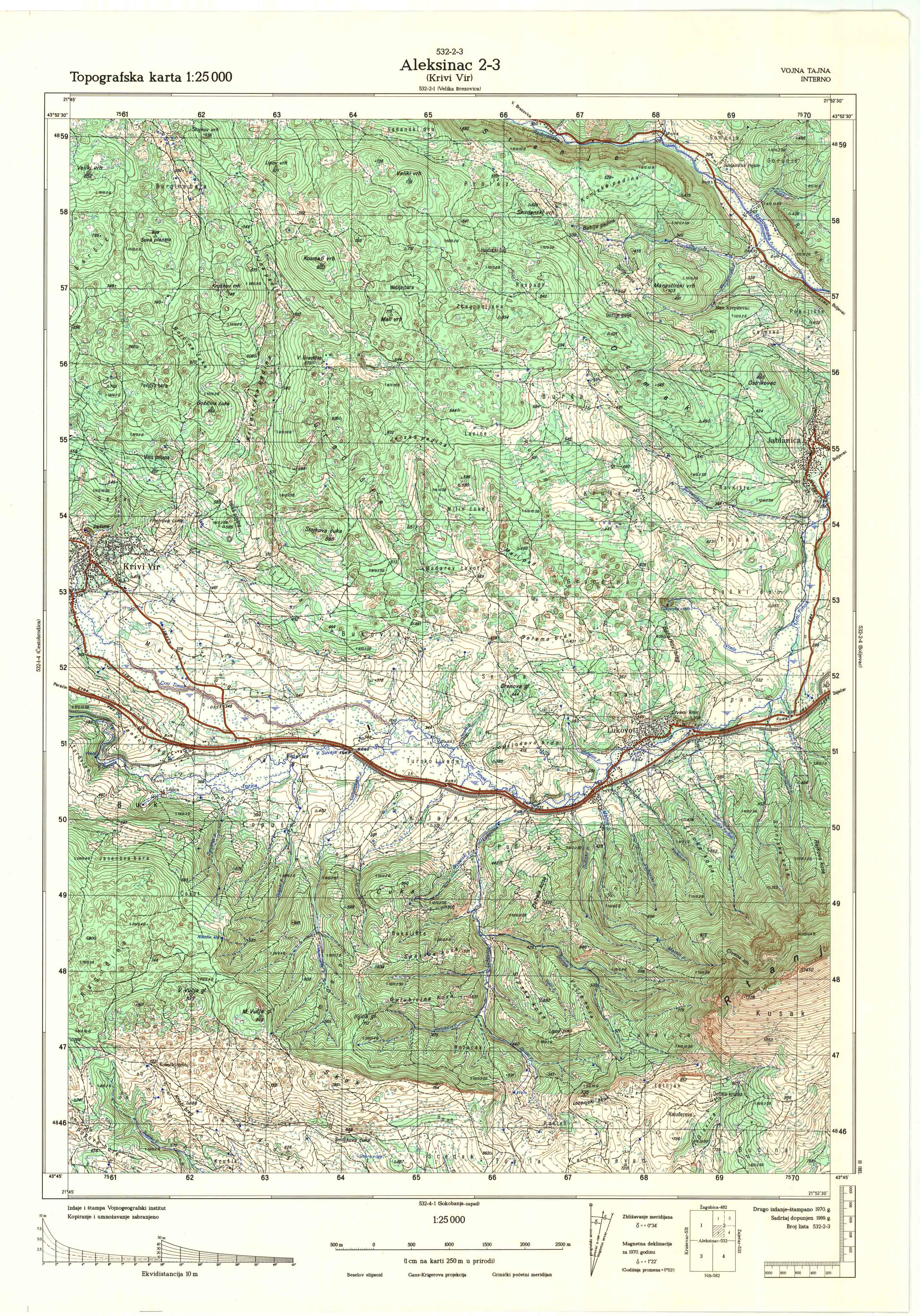  topografska karta srbije 25000 JNA  Kruševac