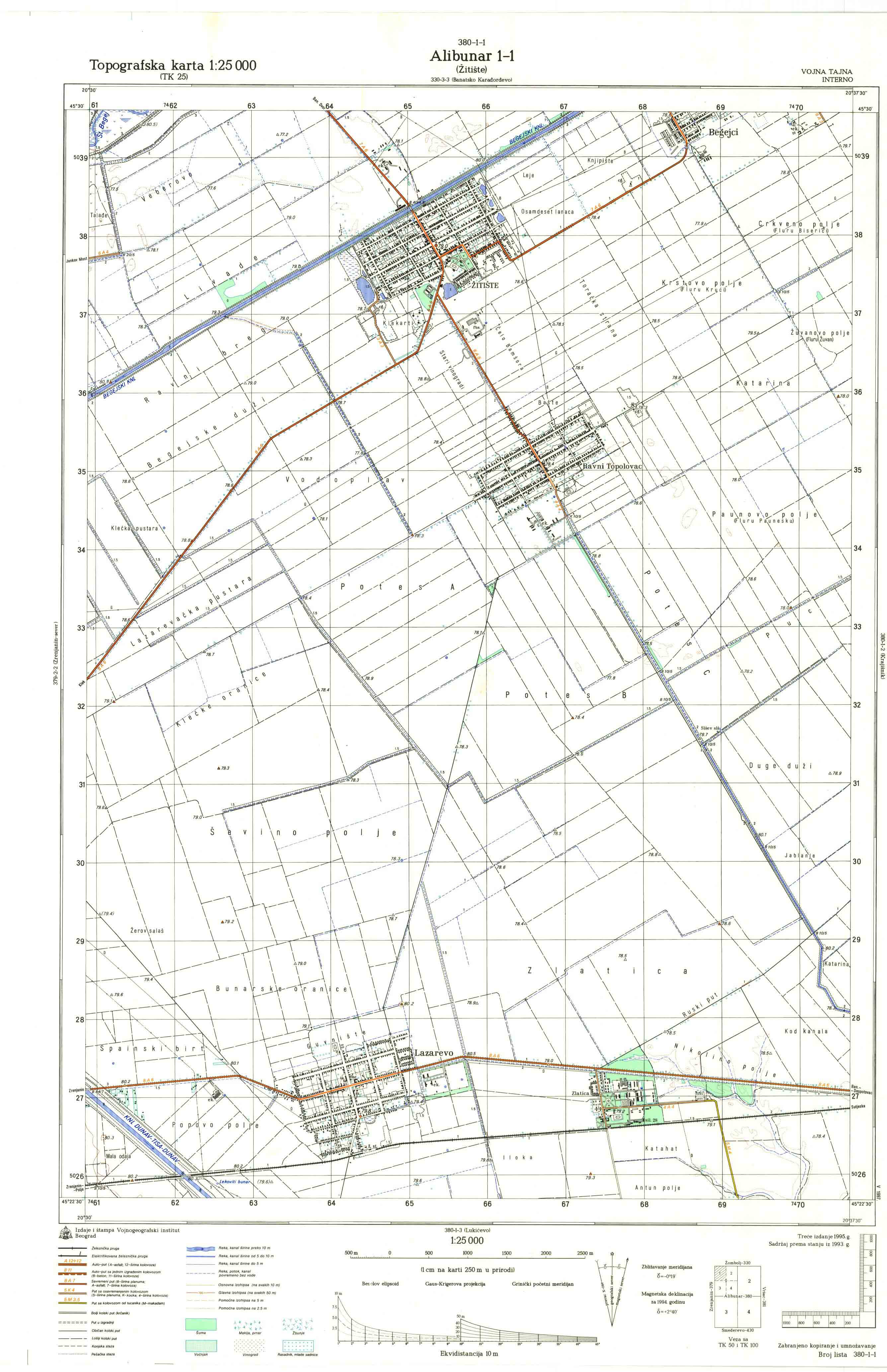  topografska karta srbije 25000 JNA  Alibunar