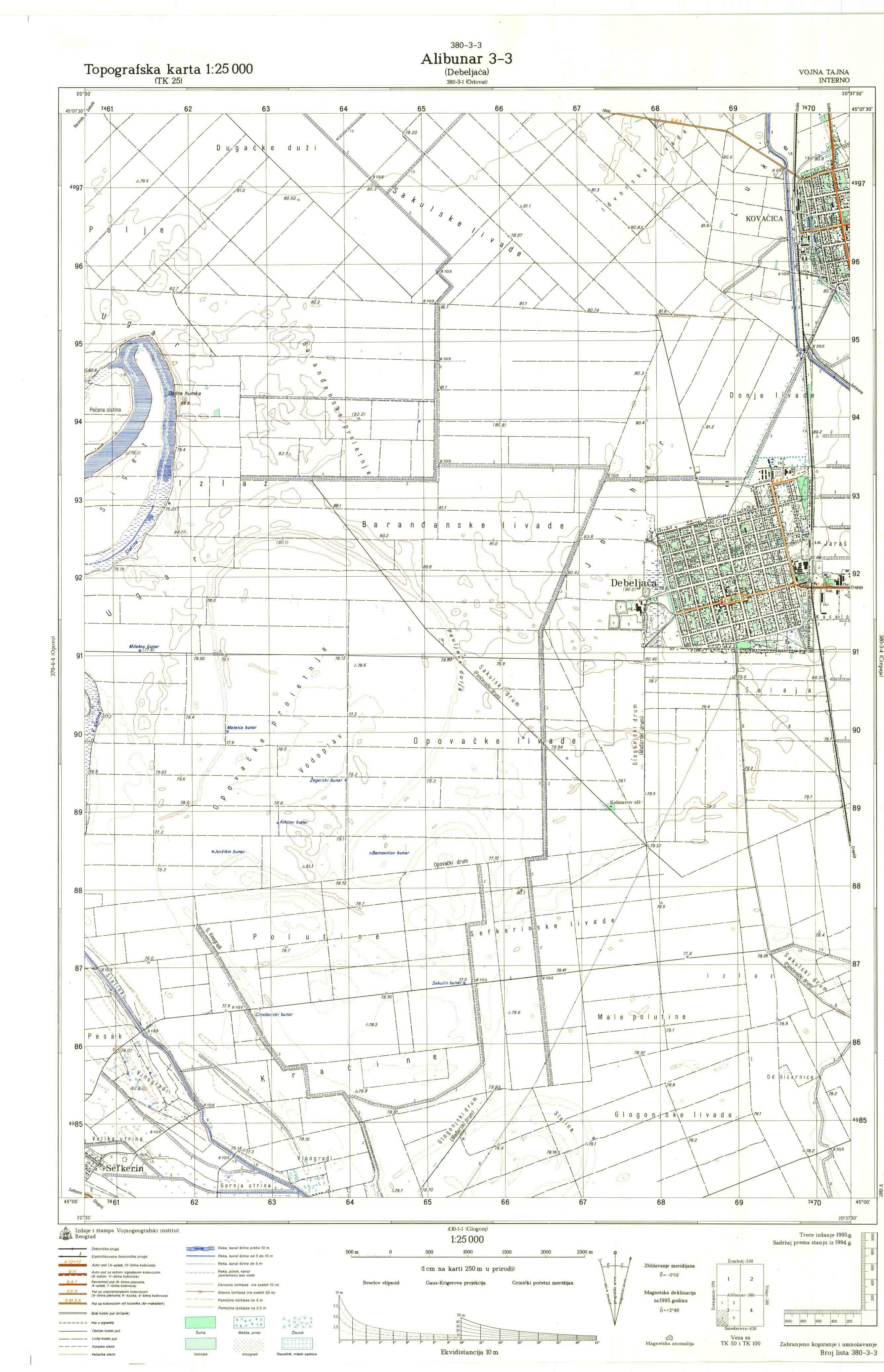  topografska karta srbije 25000 JNA  Alibunar