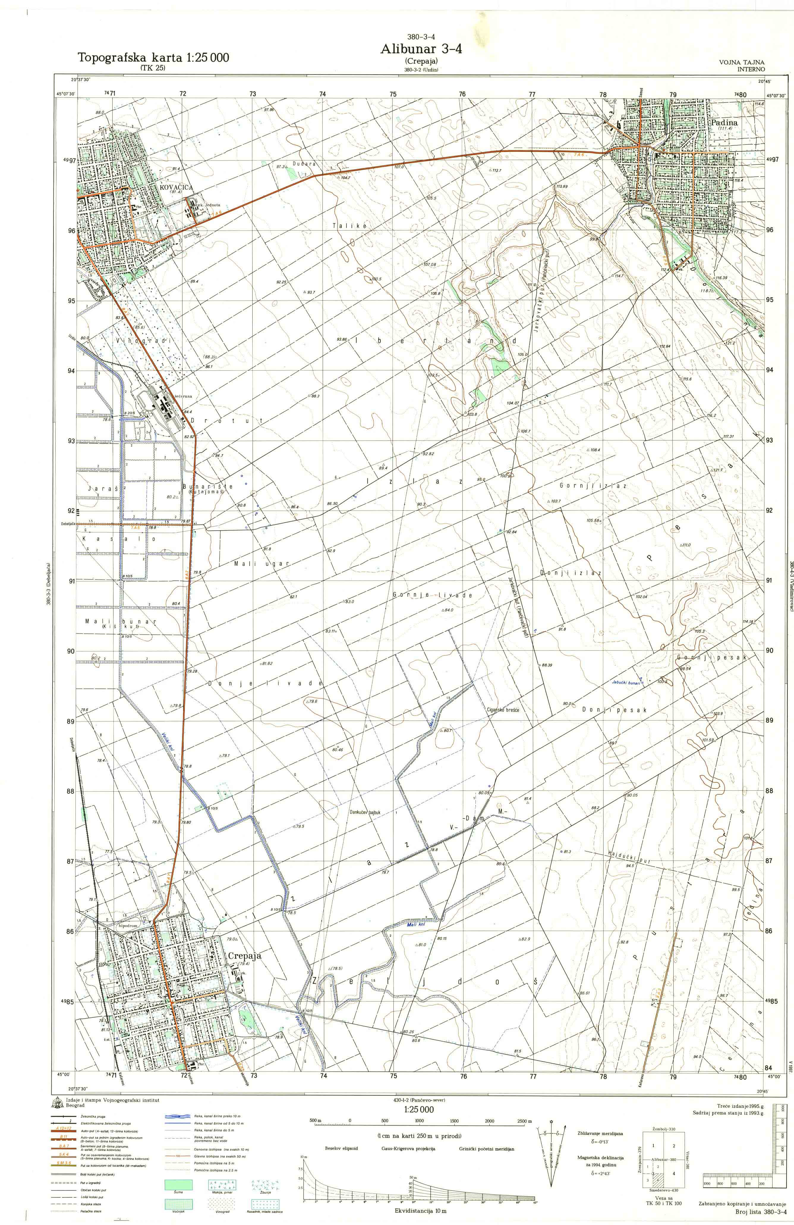  topografska karta srbije 25000 JNA  Alibunar