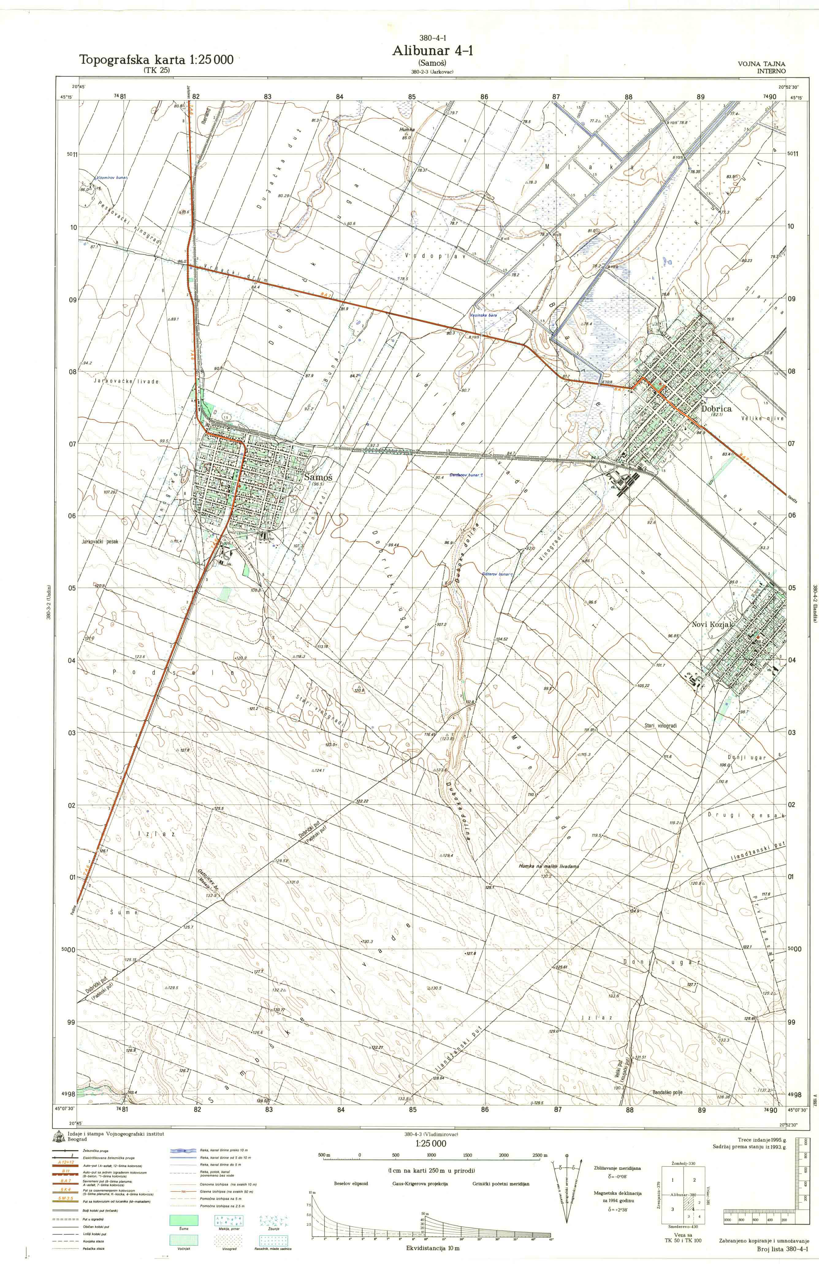  topografska karta srbije 25000 JNA  Alibunar