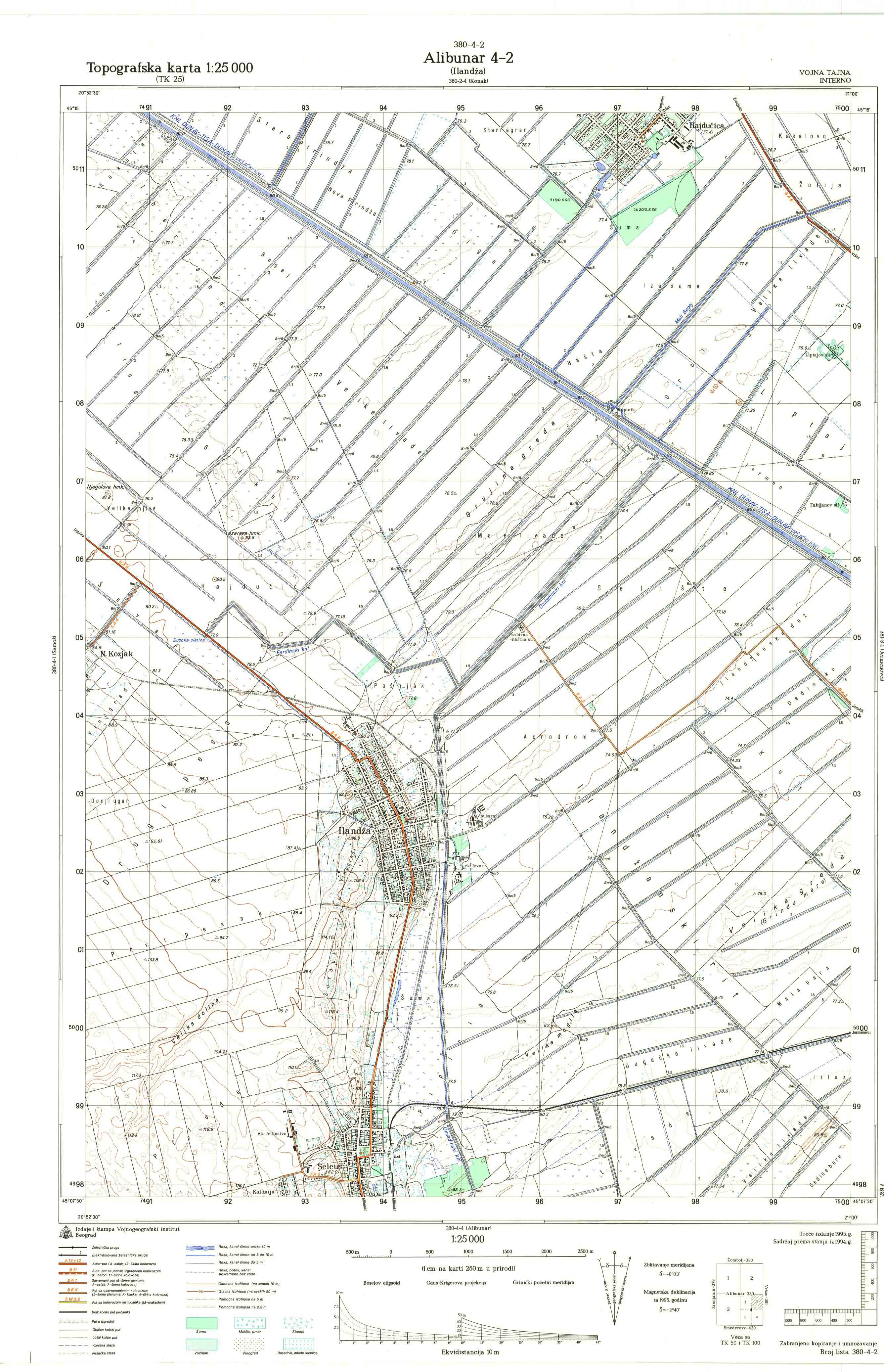  topografska karta srbije 25000 JNA  Alibunar