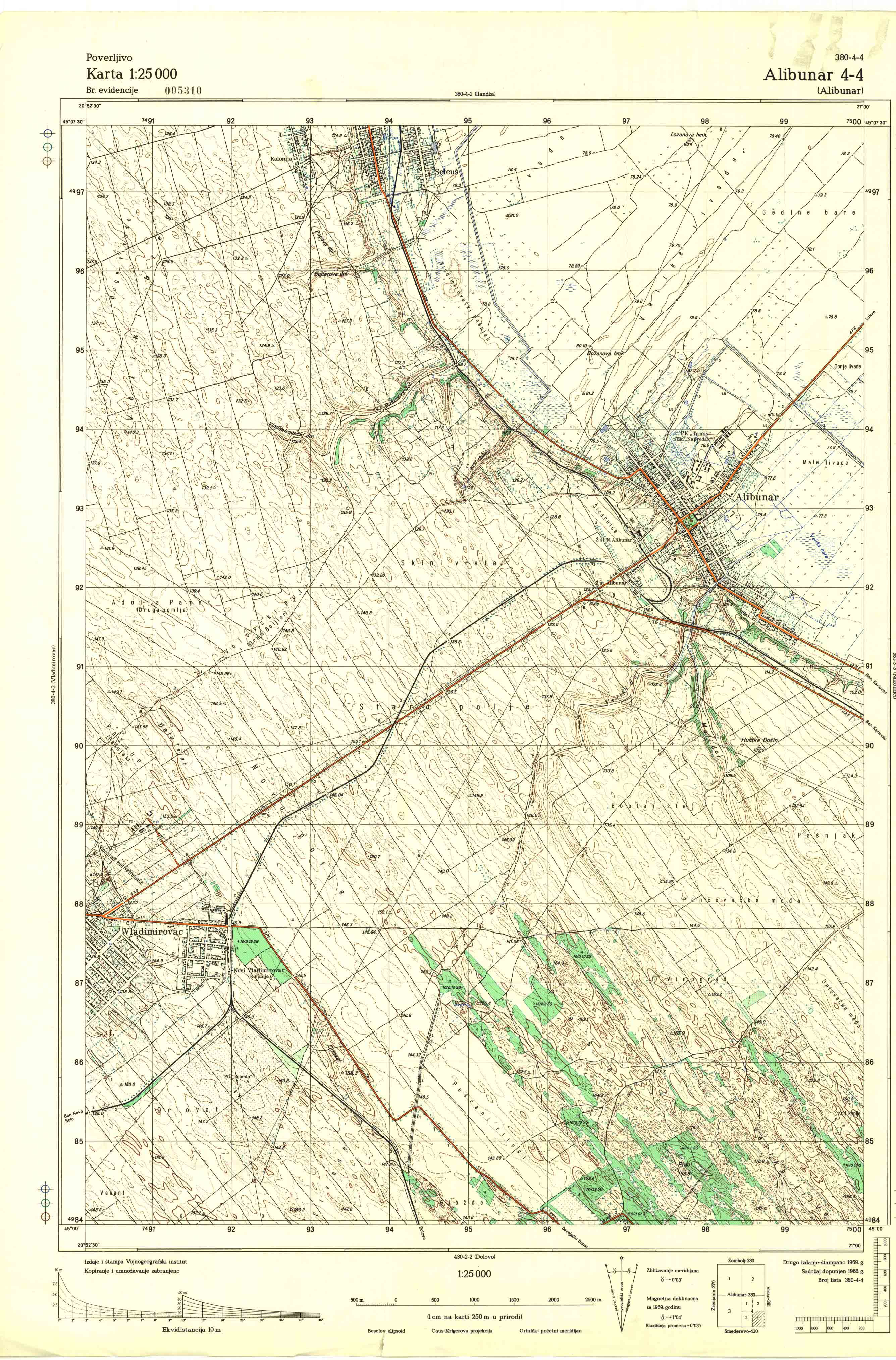 topografska karta srbije 25000 JNA  Alibunar