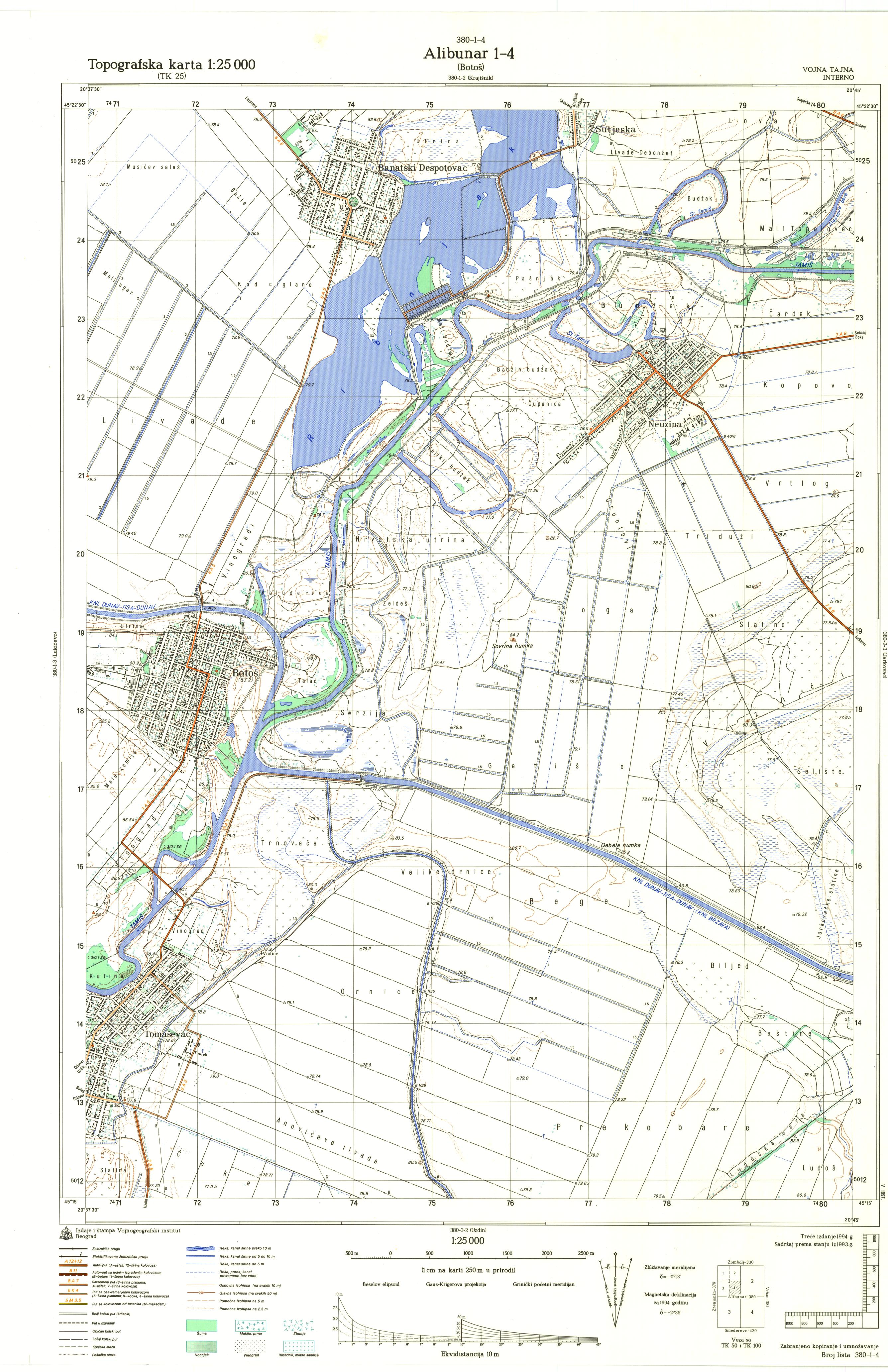  topografska karta srbije 25000 JNA  Alibunar