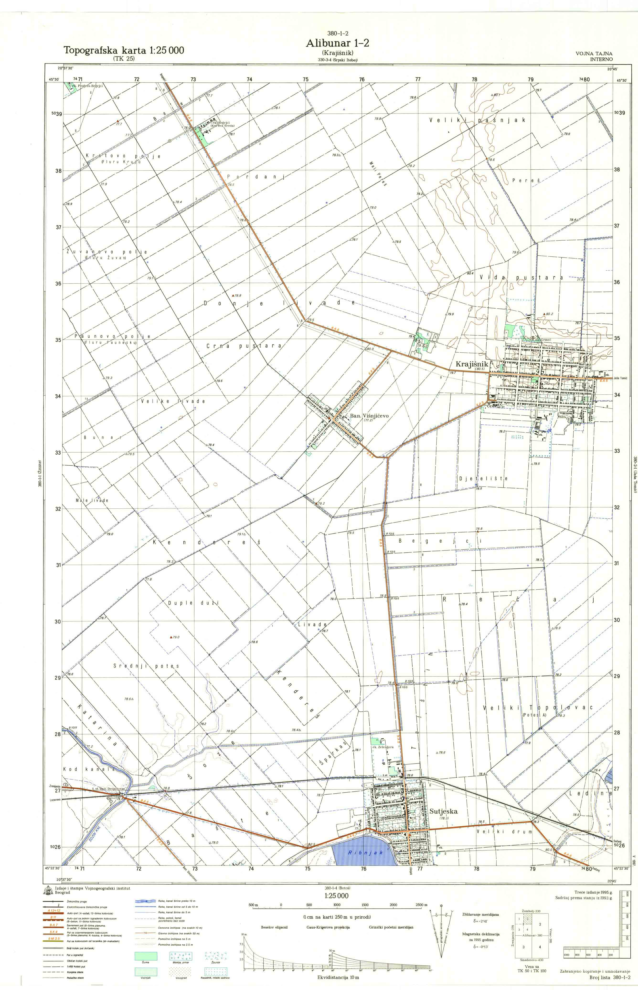  topografska karta srbije 25000 JNA  Alibunar