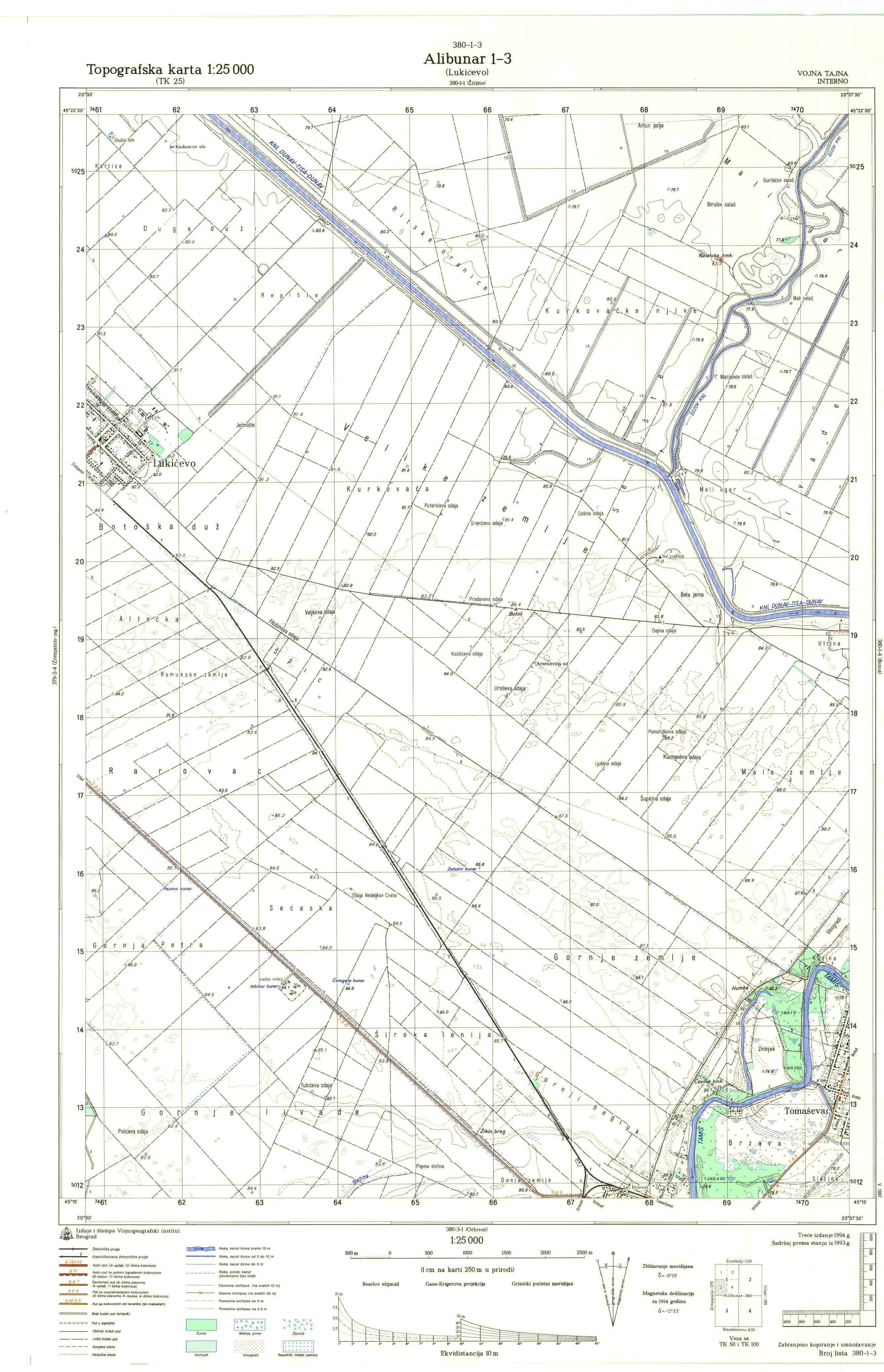  topografska karta srbije 25000 JNA  Alibunar